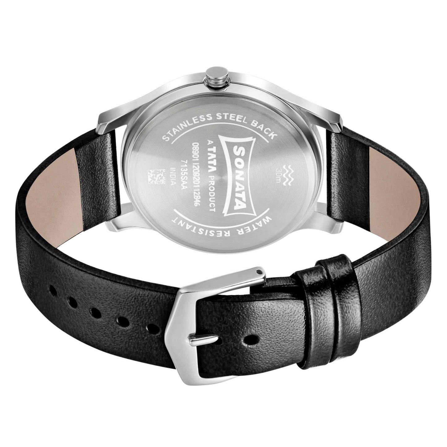 Sonata Quartz Analog Silver Dial Leather Strap Watch for Men