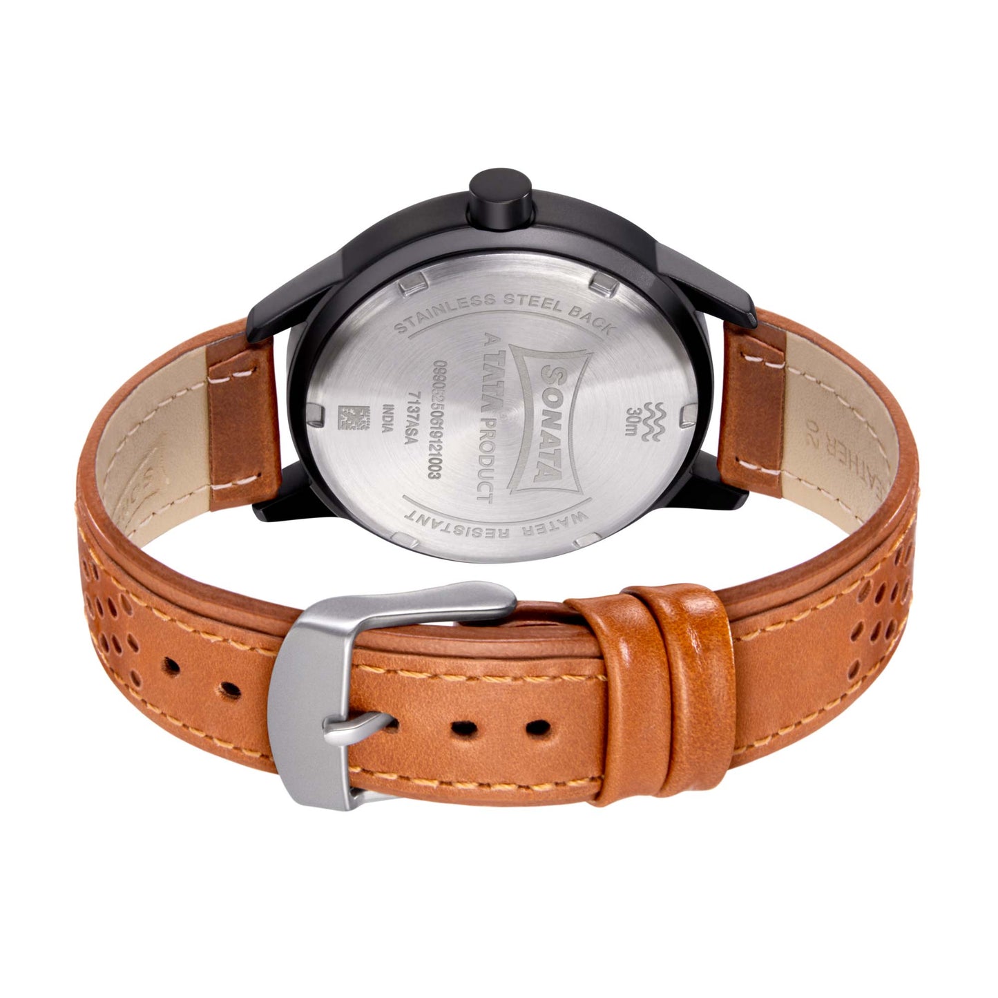 Sonata Quartz Analog Black Dial Leather Strap Watch for Men