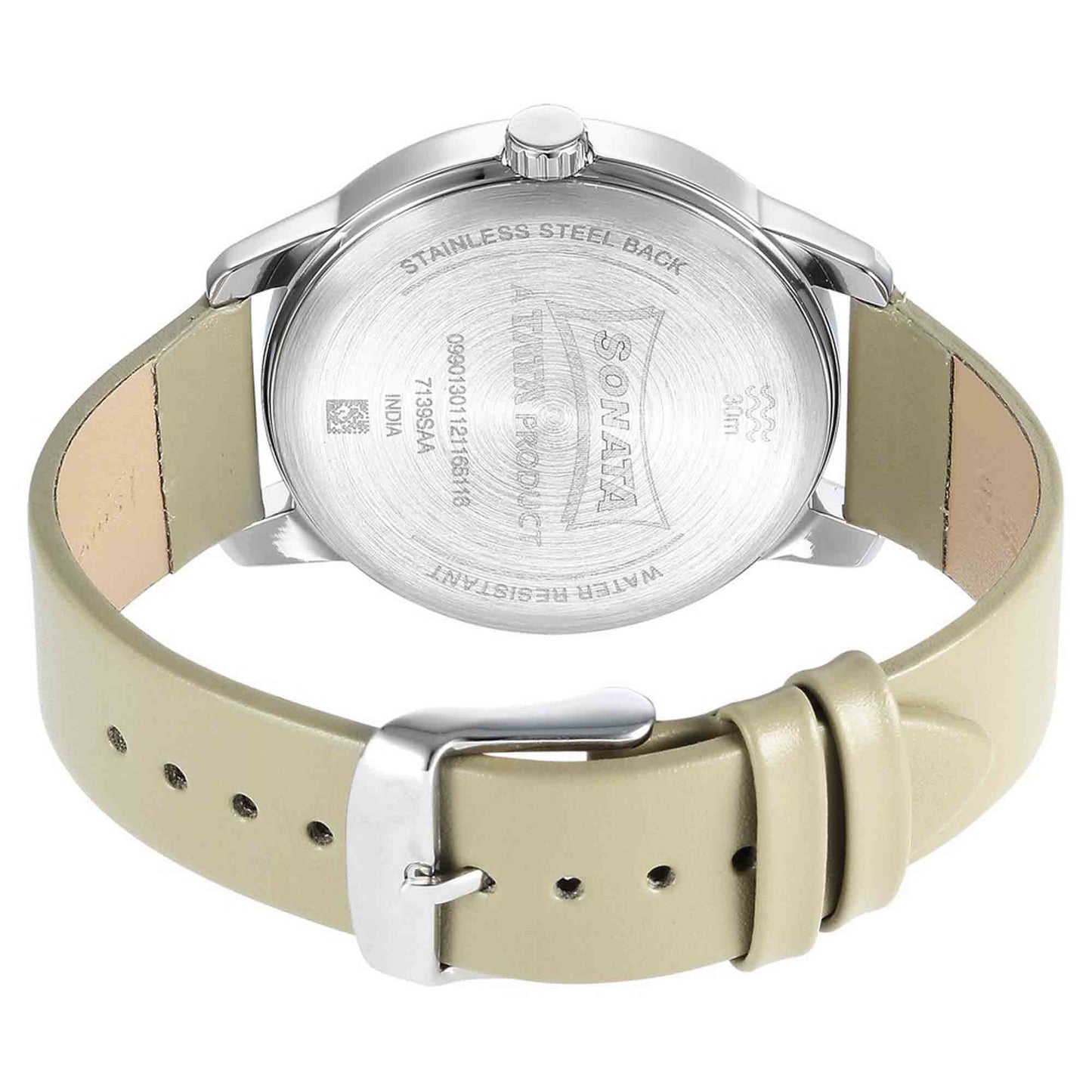 Sonata Quartz Multifunction Silver Dial Leather Strap Watch for Men