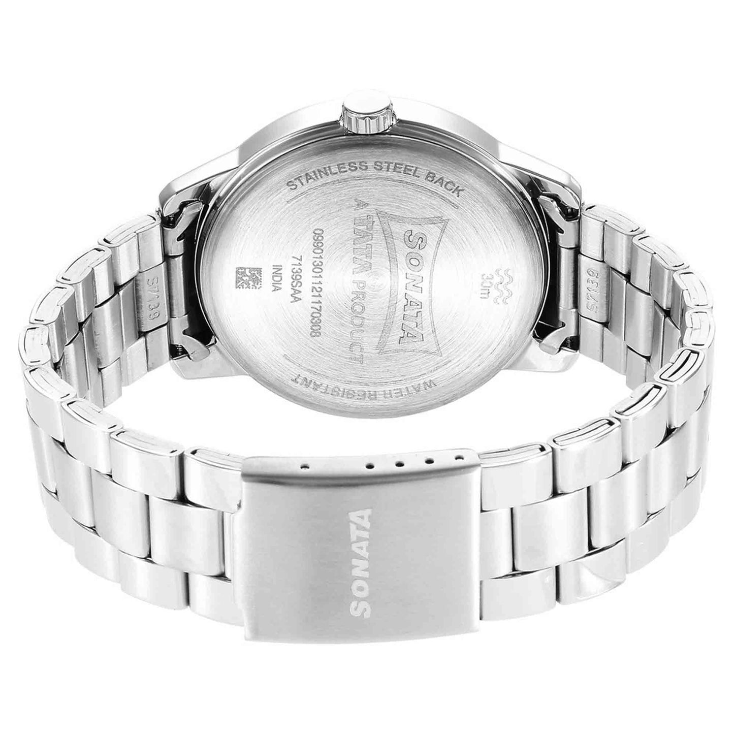 Sonata Quartz Multifunction Blue Dial Stainless Steel Strap Watch for Men
