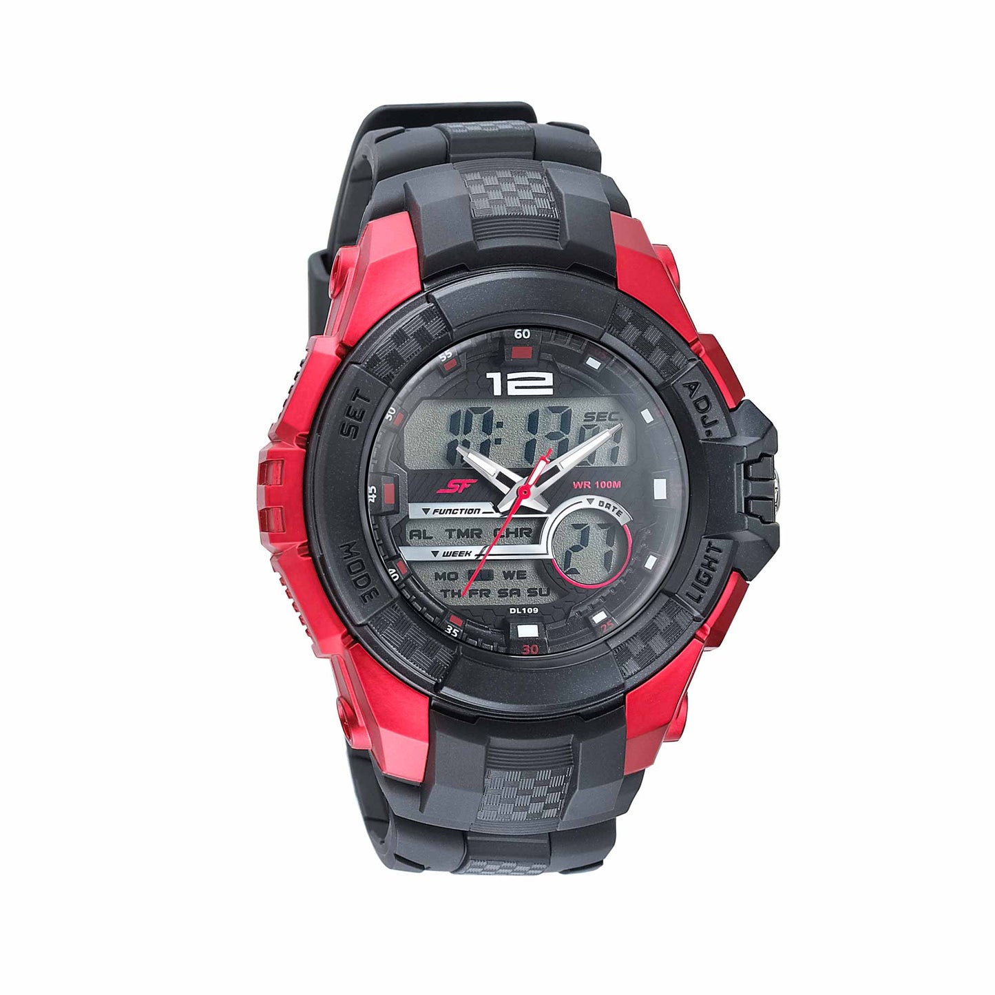 SF Quartz Digital Analog Digital Black Dial PU Strap Watch for Men