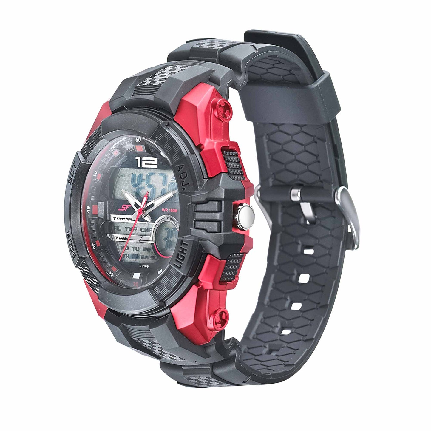 SF Quartz Digital Analog Digital Black Dial PU Strap Watch for Men