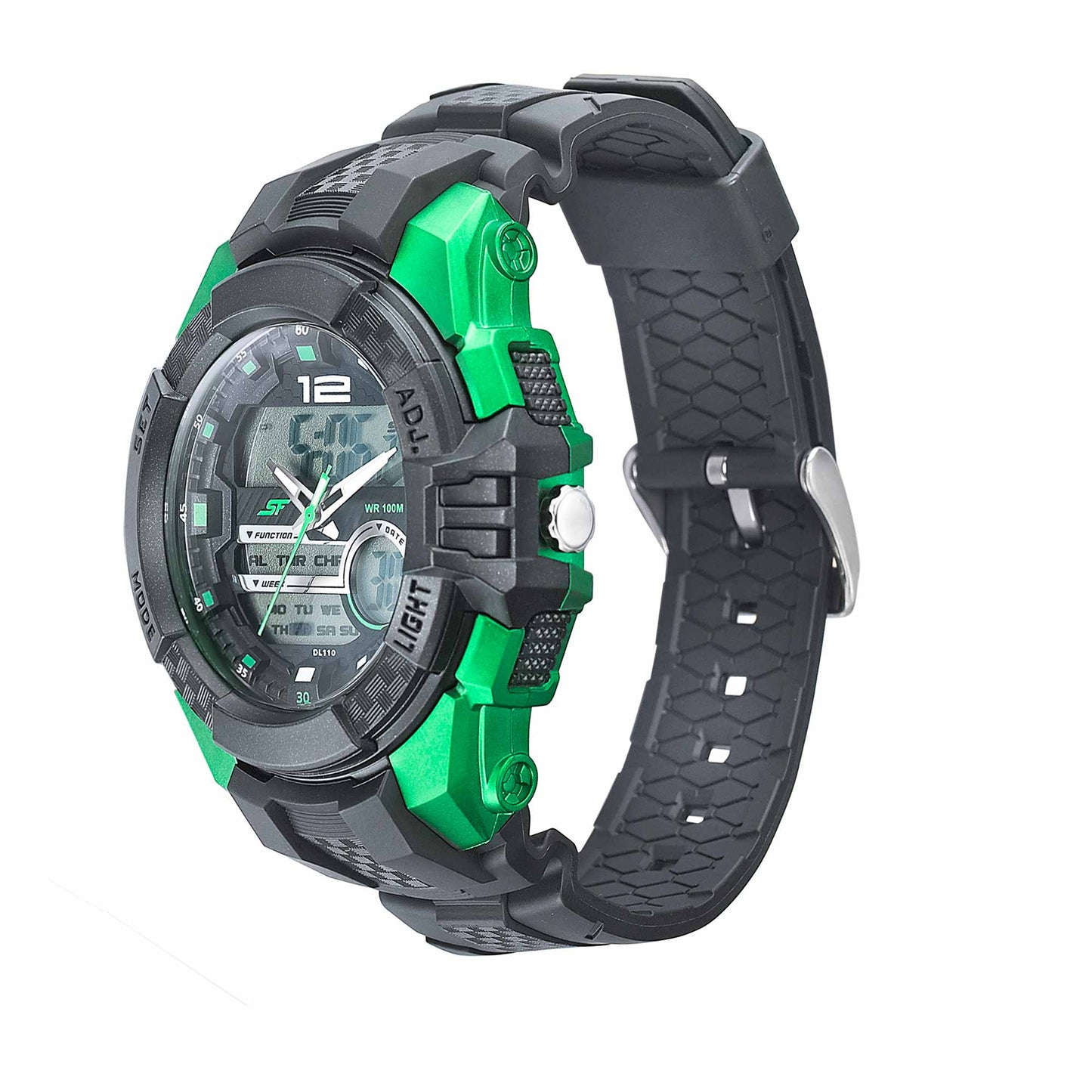 SF Quartz Digital Analog Digital Black Dial PU Strap Watch for Men