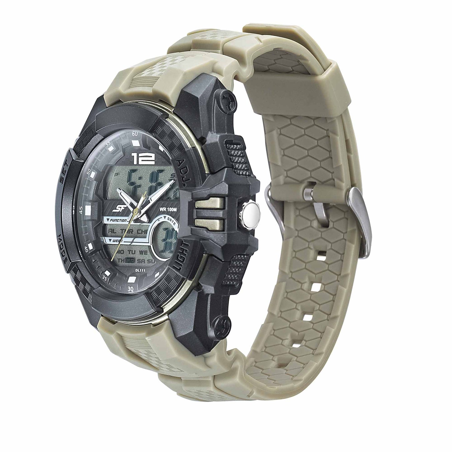 SF Quartz Digital Analog Digital Black Dial PU Strap Watch for Men