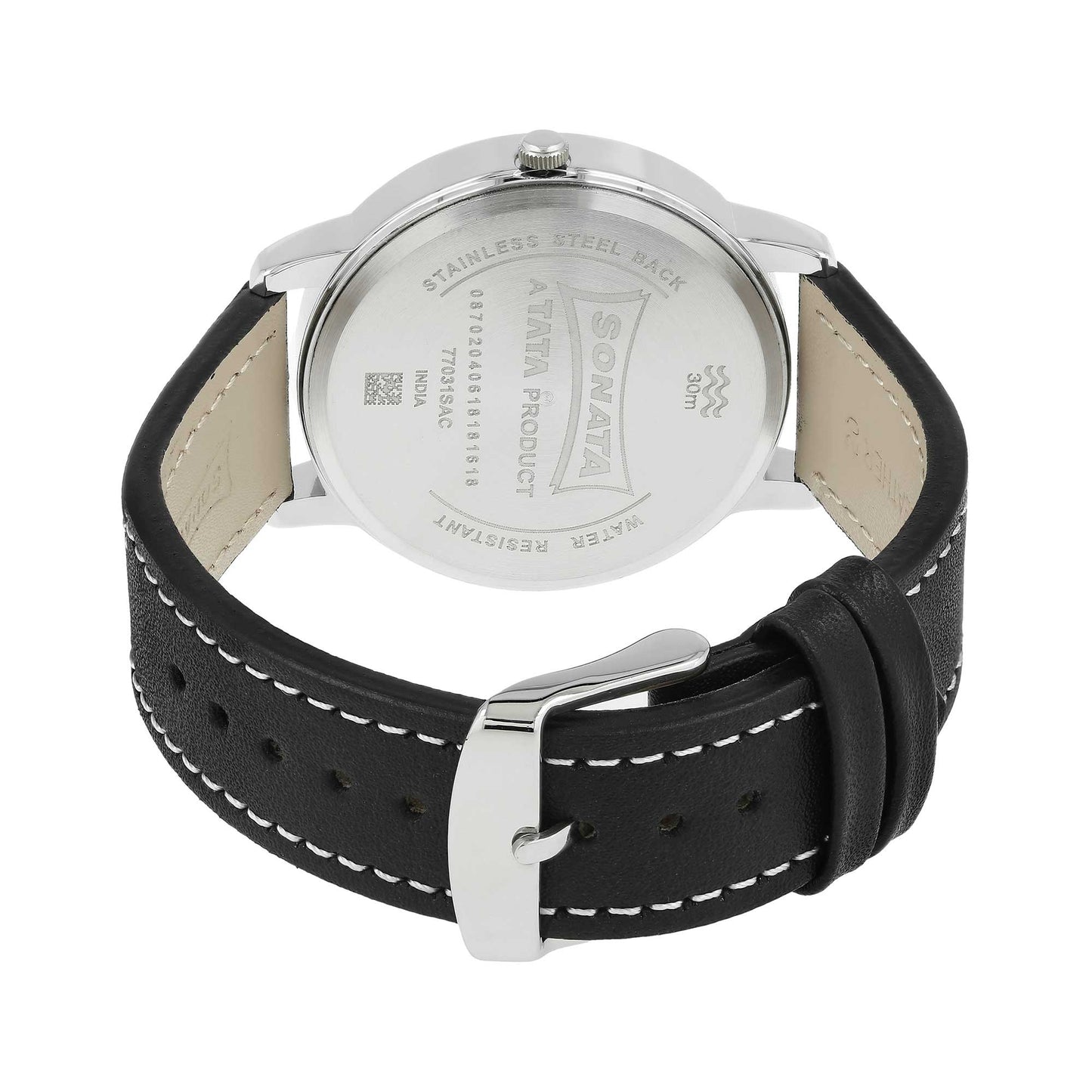 Sonata Quartz Analog with Day and Date White Dial Leather Strap Watch for Men