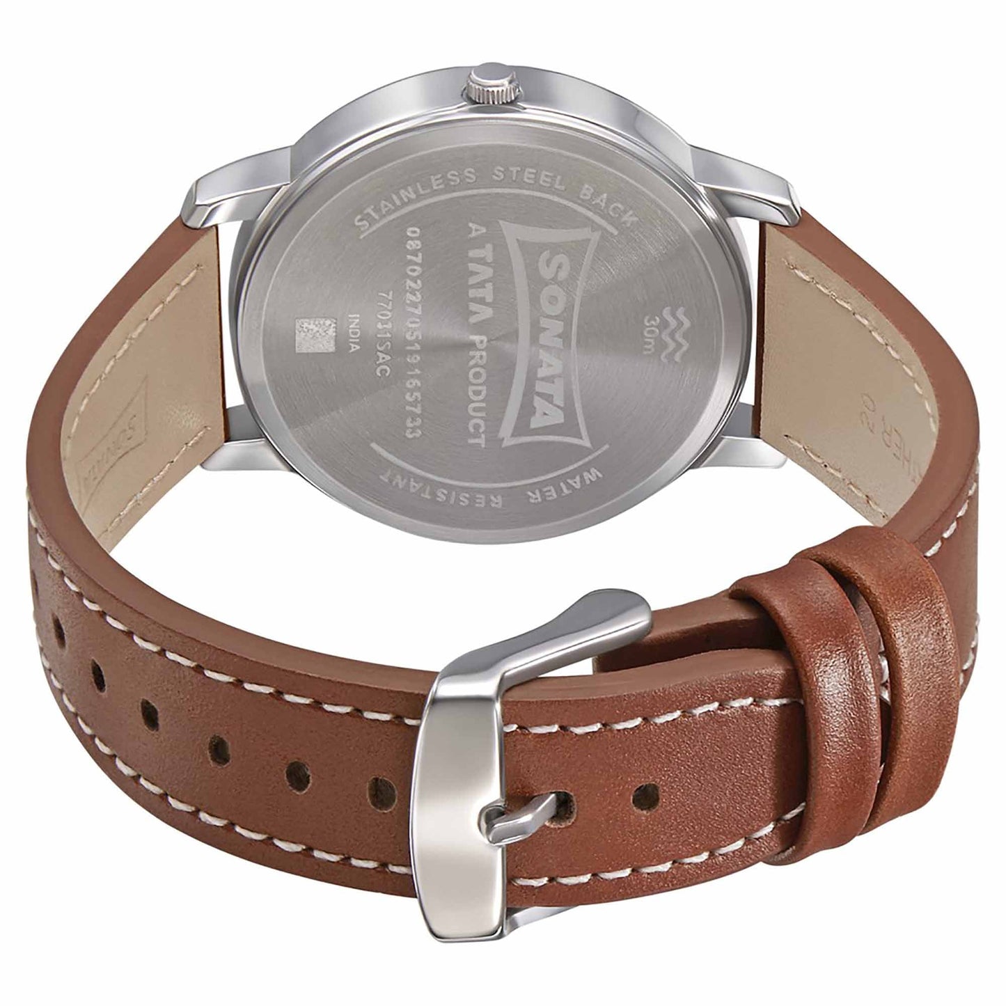 Sonata Quartz Analog with Day and Date Anthracite Dial Leather Strap Watch for Men