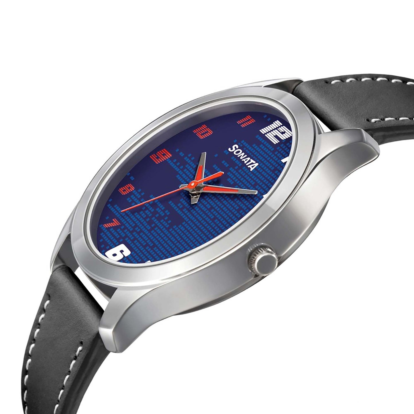 Sonata Quartz Analog Blue Dial Leather Strap Watch for Men
