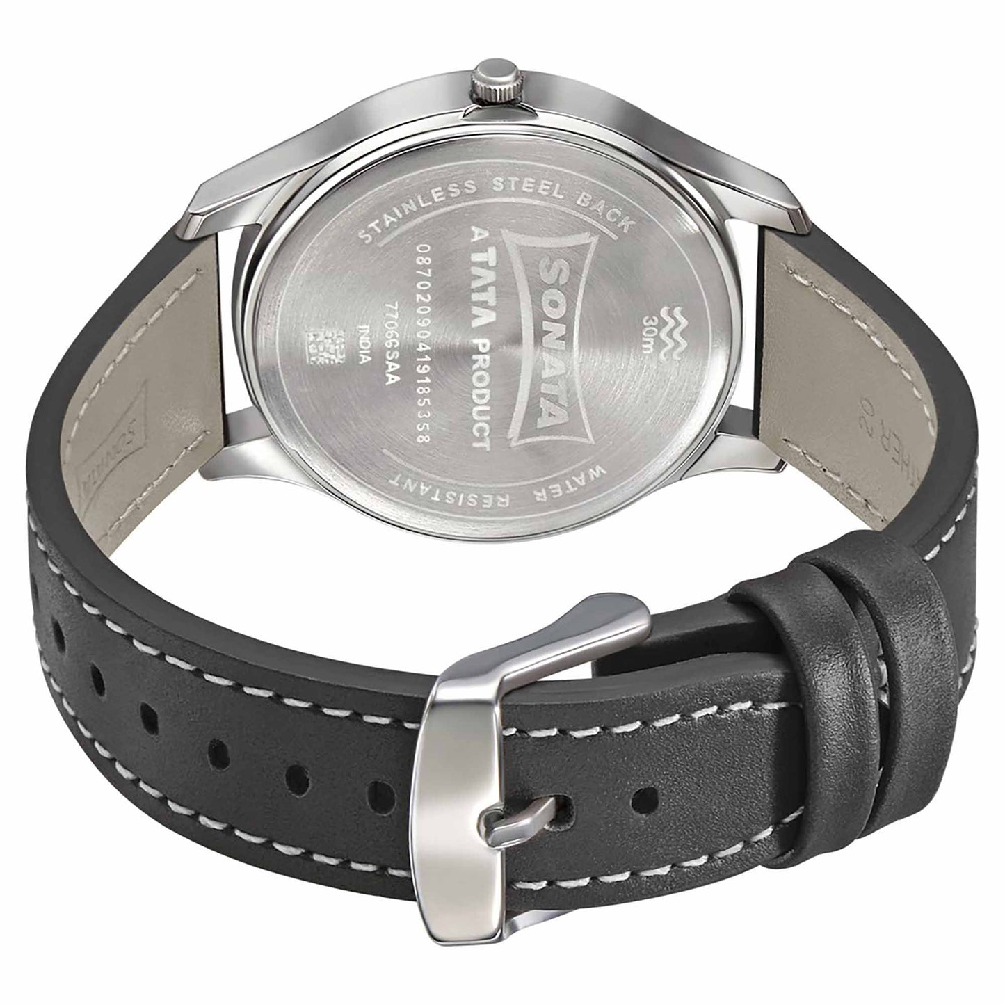 Sonata Quartz Analog Blue Dial Leather Strap Watch for Men