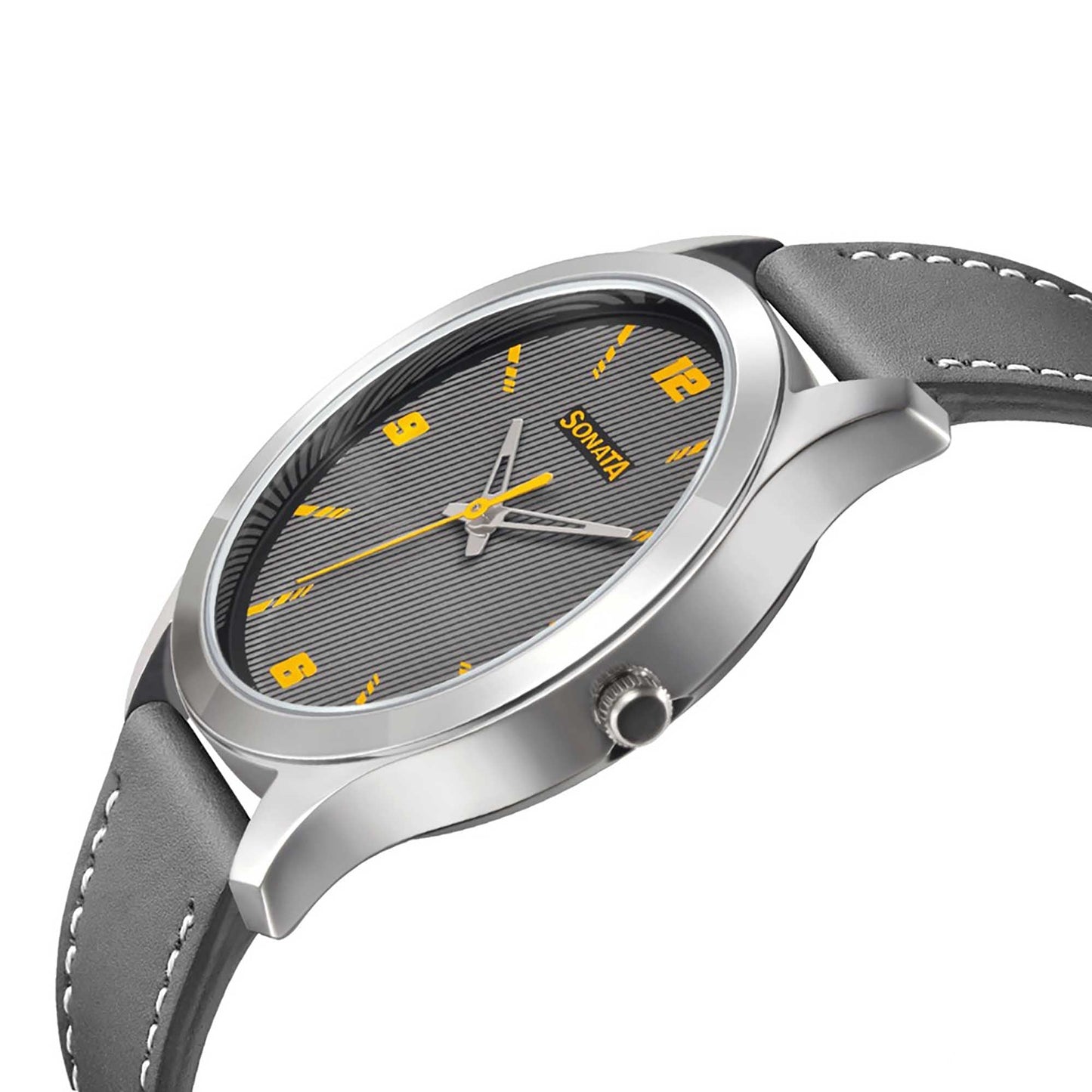 Sonata Quartz Analog Grey Dial Leather Strap Watch for Men