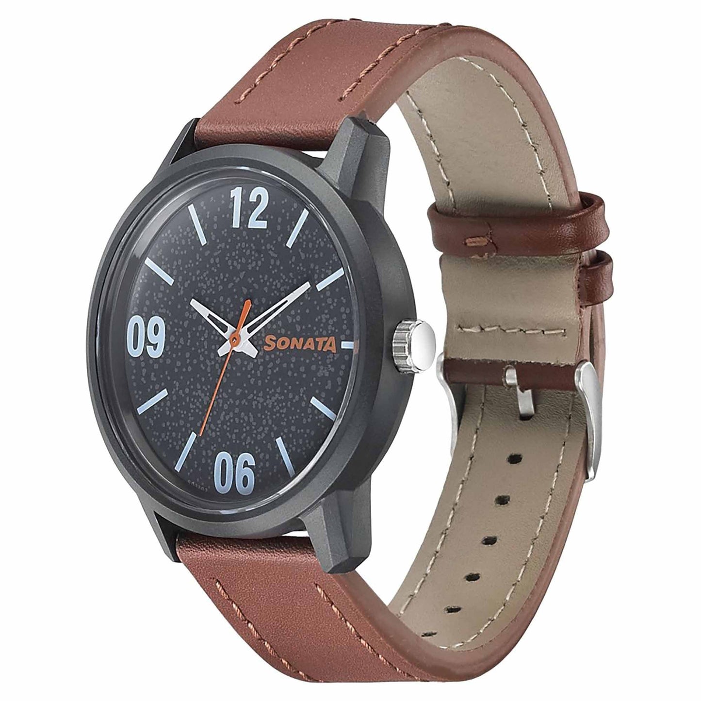 Sonata Quartz Analog Grey Dial Leather Strap Watch for Men