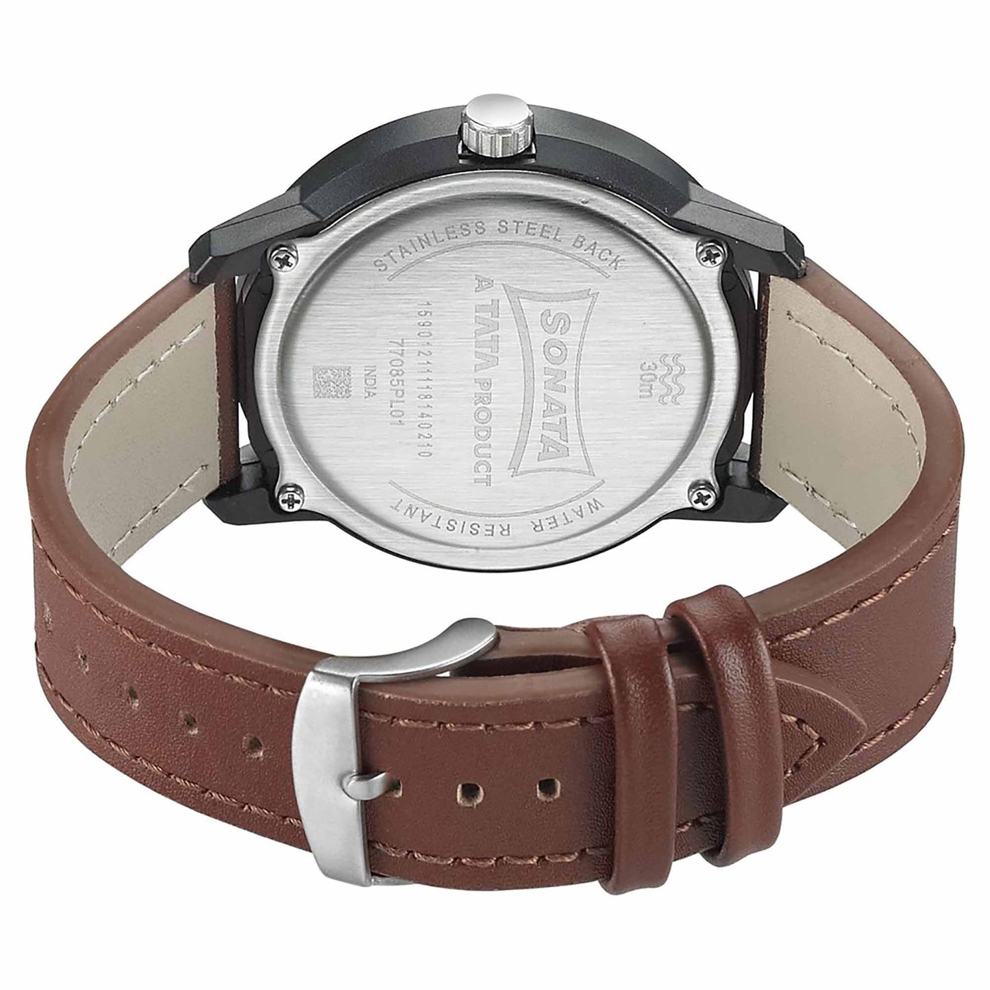 Sonata Quartz Analog Grey Dial Leather Strap Watch for Men