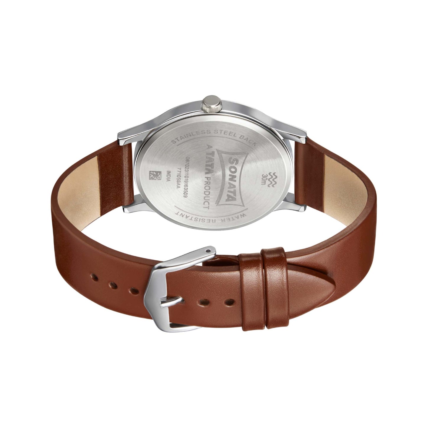 Sonata Quartz Analog Black Dial Leather Strap Watch for Men