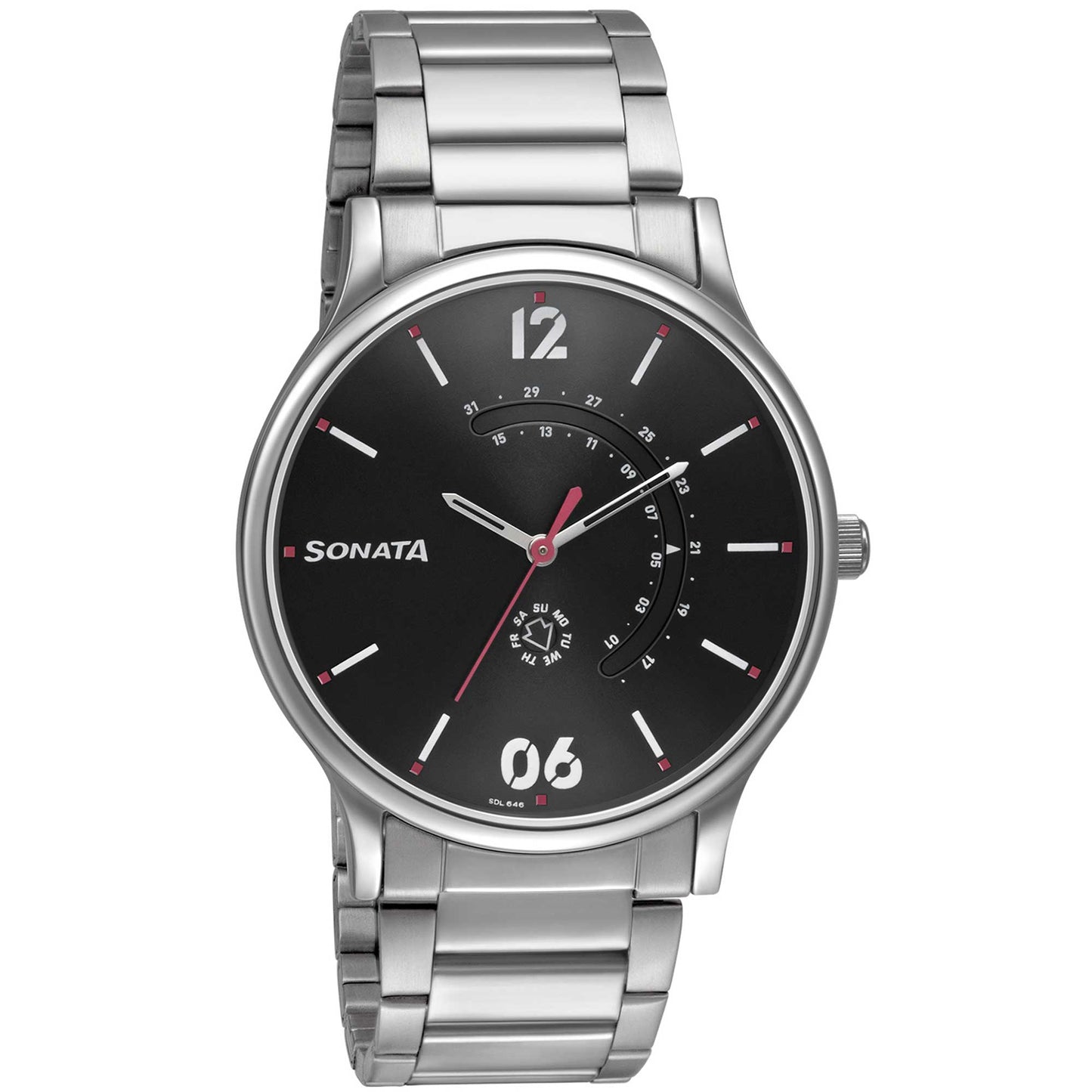Sonata Quartz Analog with Day and Date Brown Dial Stainless Steel Strap Watch for Men