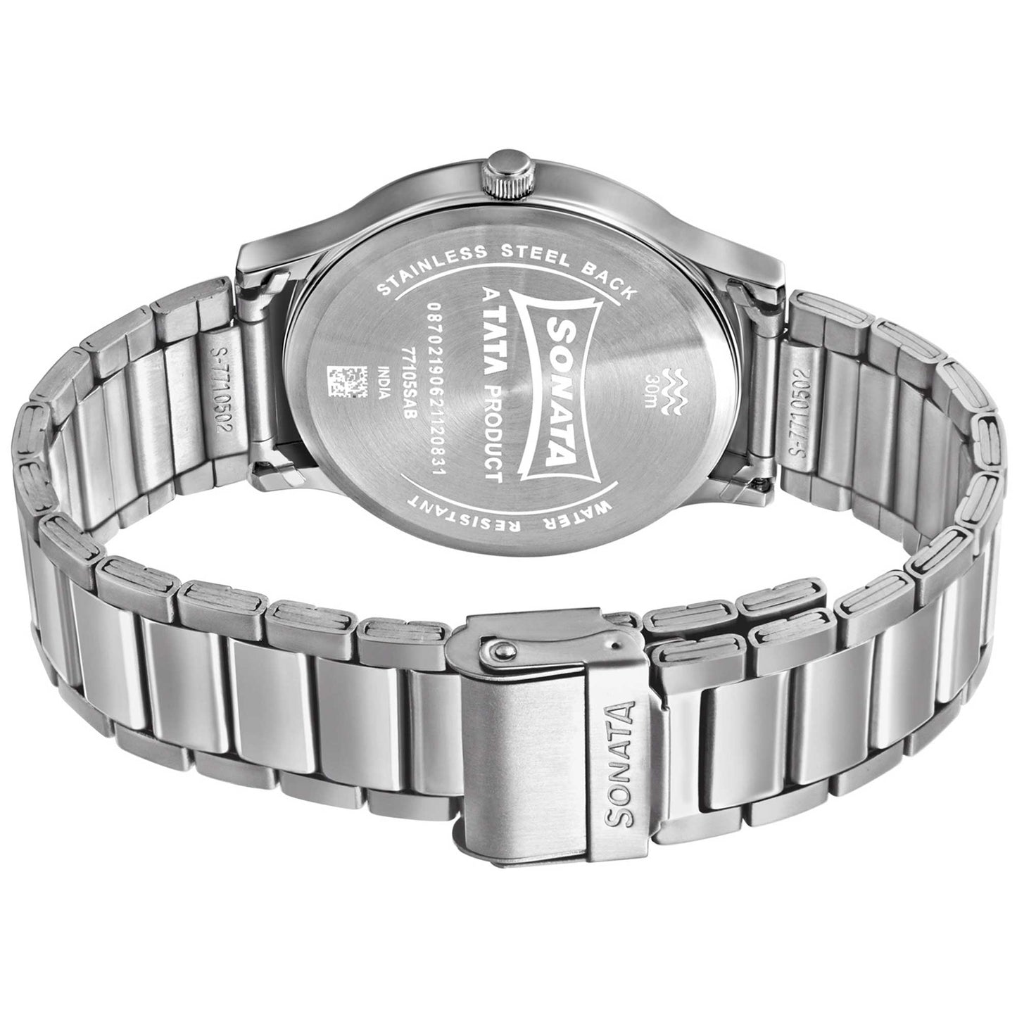 Sonata Quartz Analog with Day and Date Brown Dial Stainless Steel Strap Watch for Men