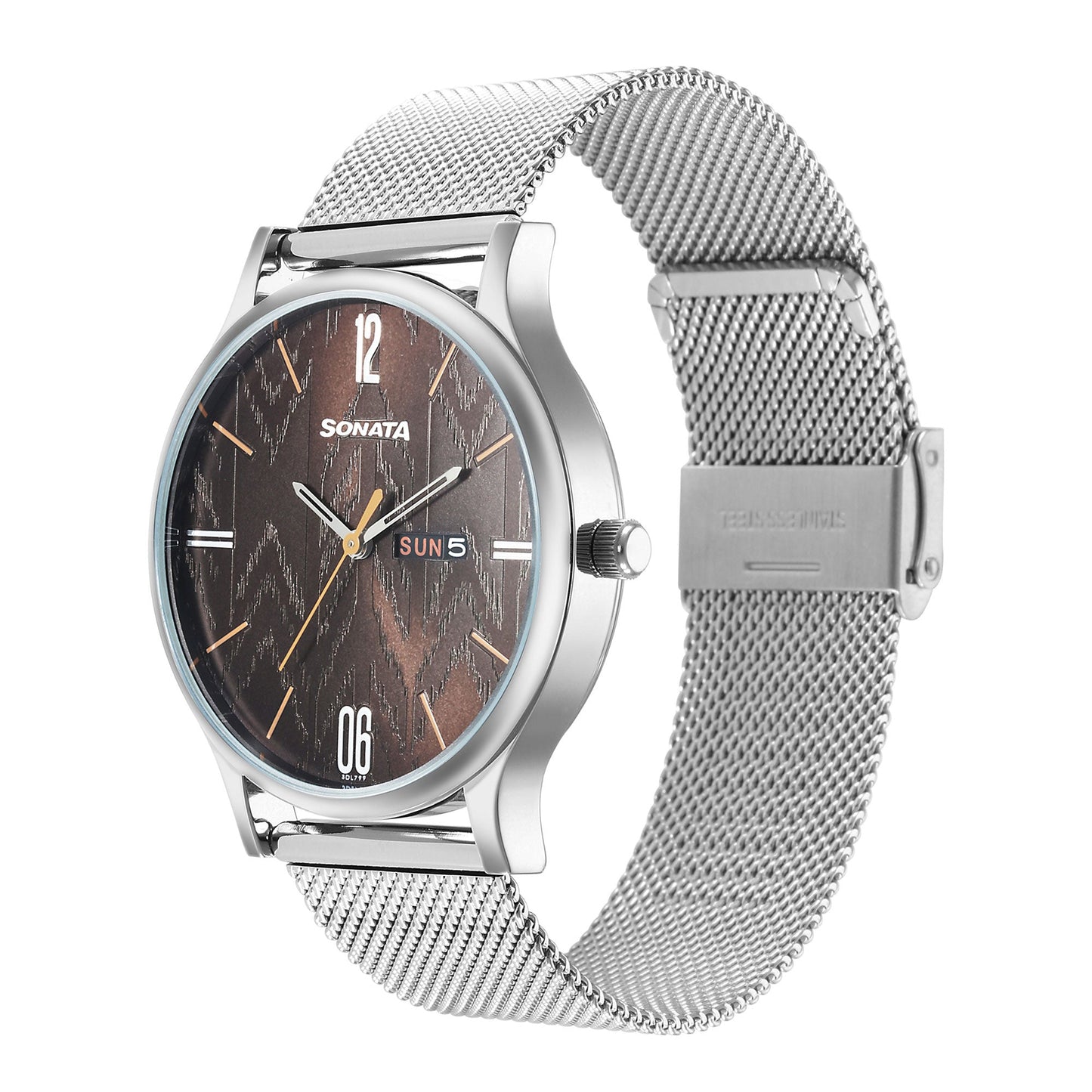 Knot Brown Dial Stainless Steel Strap Watch for Men