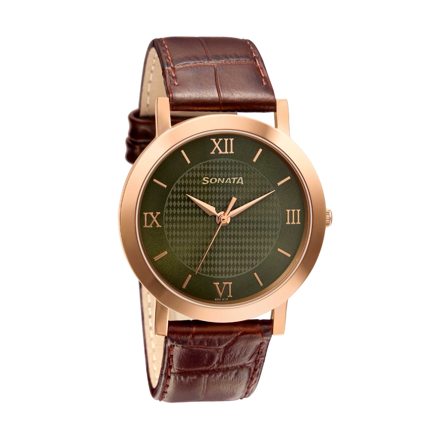 Sonata Quartz Analog Green Dial Leather Strap Watch for Men