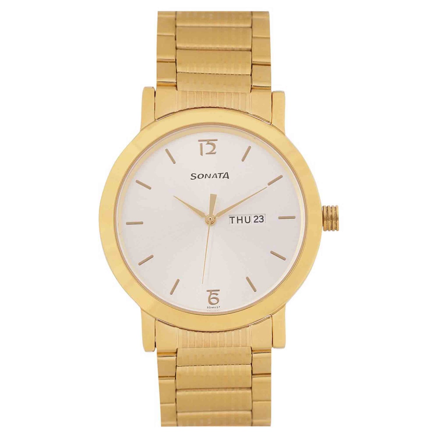 Sonata Quartz Analog with Day and Date White Dial Stainless Steel Strap Watch for Men