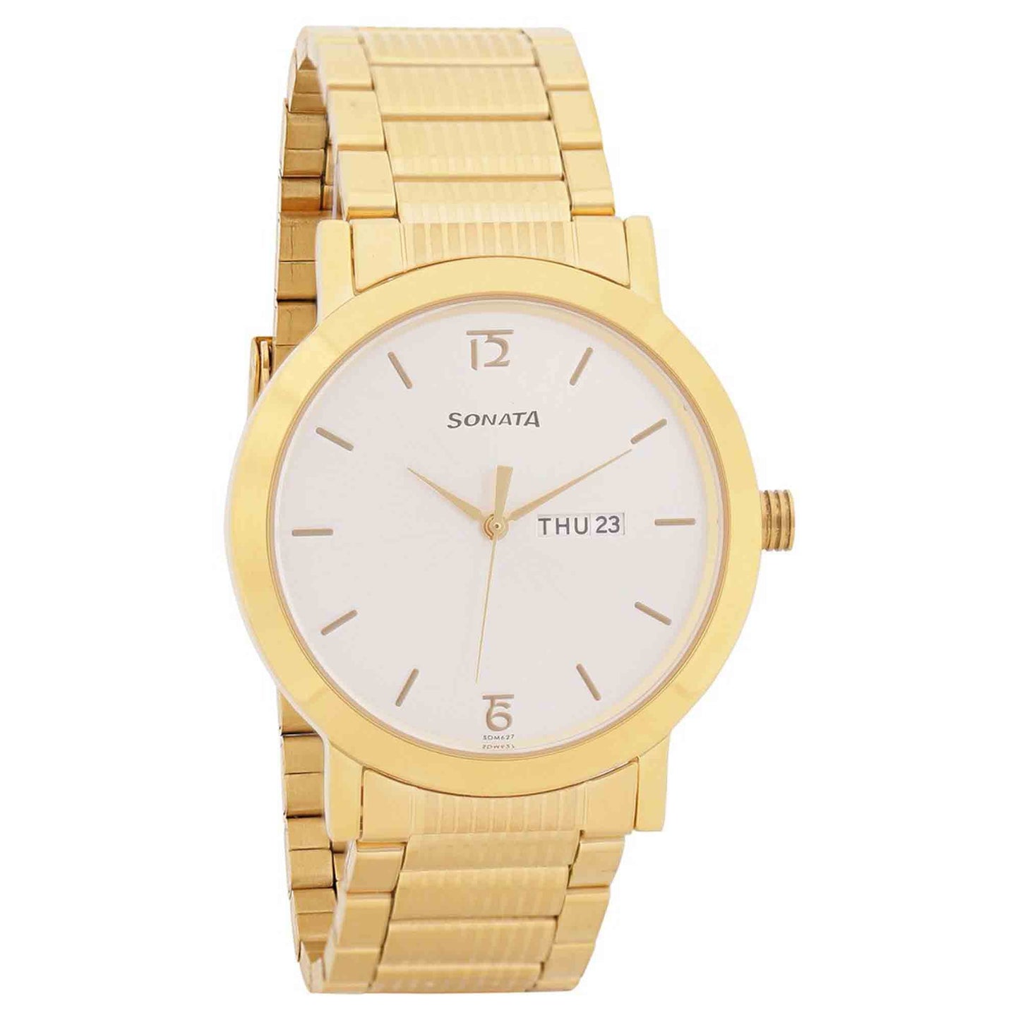 Sonata Quartz Analog with Day and Date White Dial Stainless Steel Strap Watch for Men