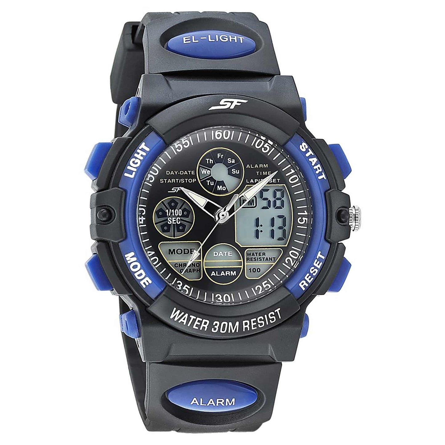 SF Quartz Digital Analog Digital Black Dial PU Strap Watch for Men