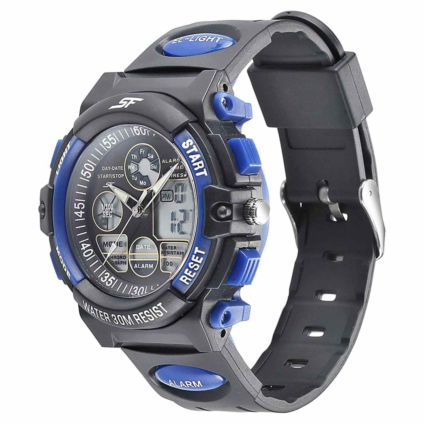 SF Quartz Digital Analog Digital Black Dial PU Strap Watch for Men