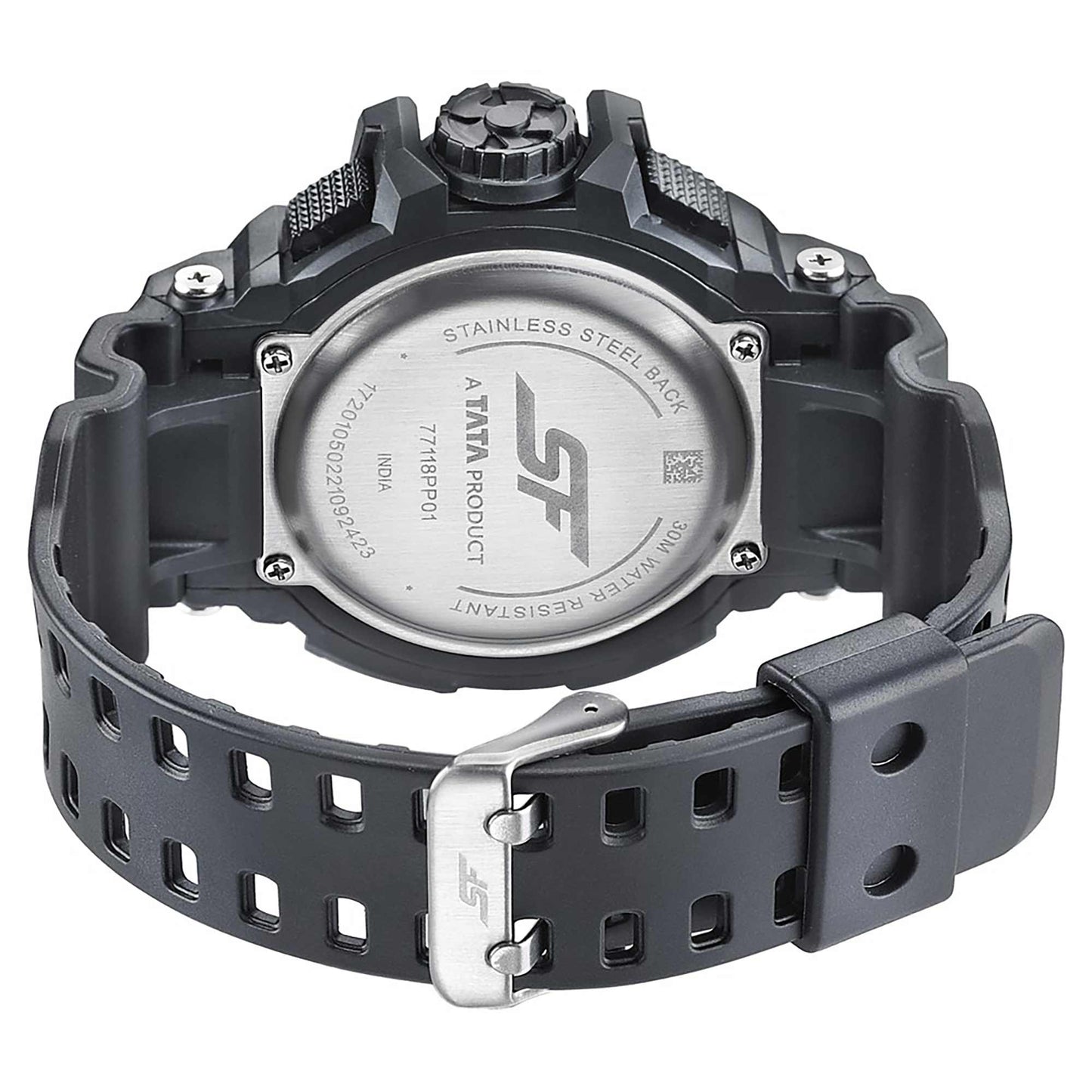 SF Quartz Digital Analog Digital Black Dial PU Strap Watch for Men