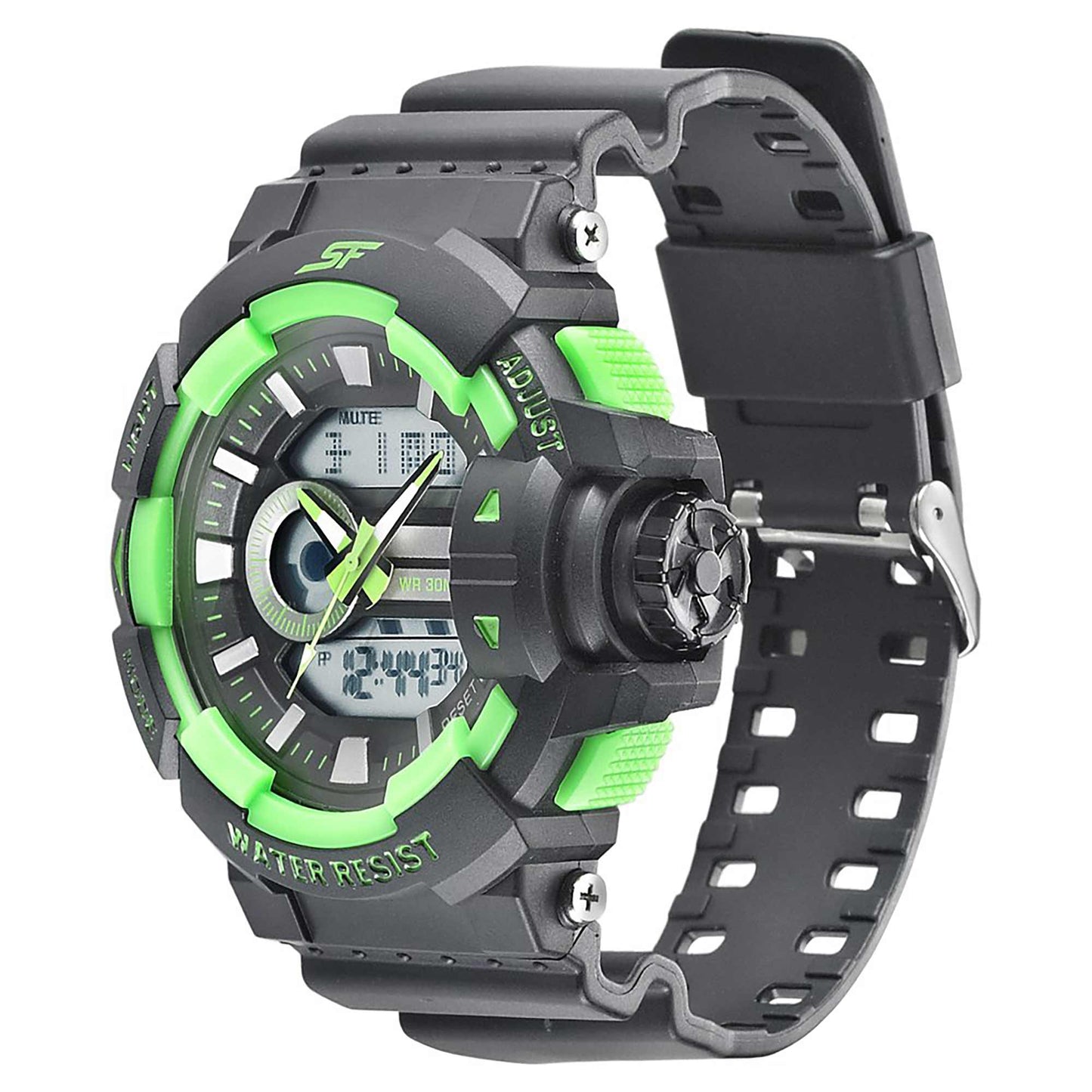 SF Quartz Digital Analog Digital Black Dial PU Strap Watch for Men