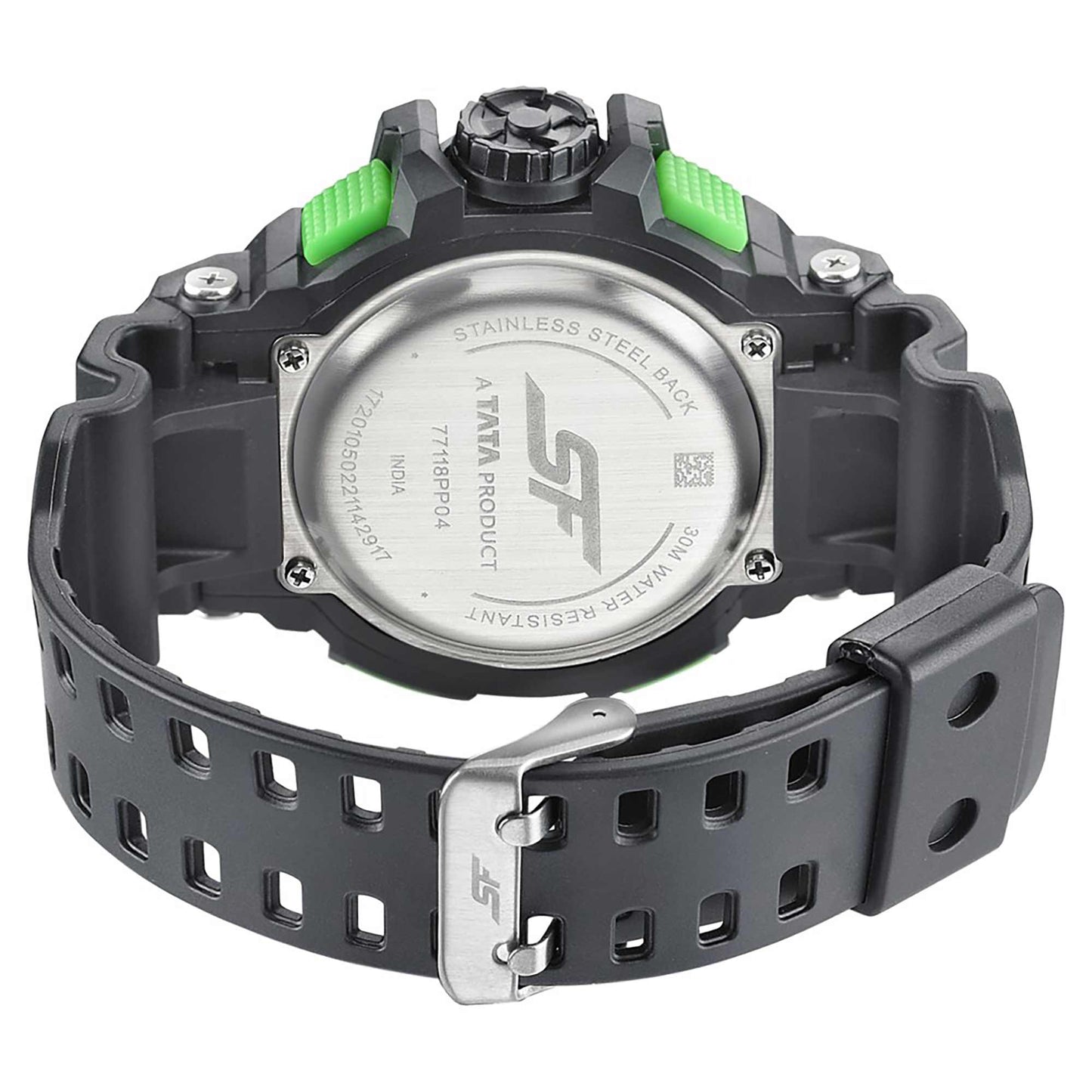 SF Quartz Digital Analog Digital Black Dial PU Strap Watch for Men