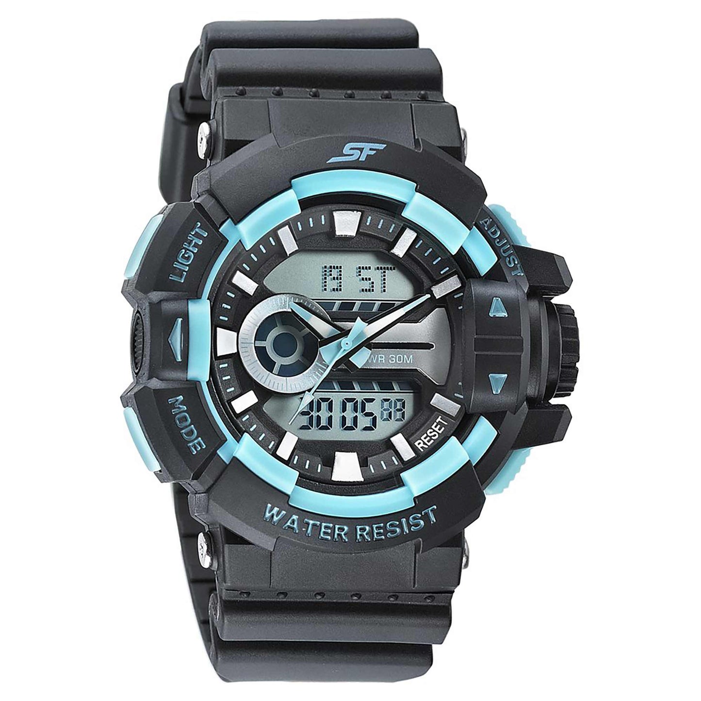 SF Quartz Digital Analog Digital Black Dial PU Strap Watch for Men