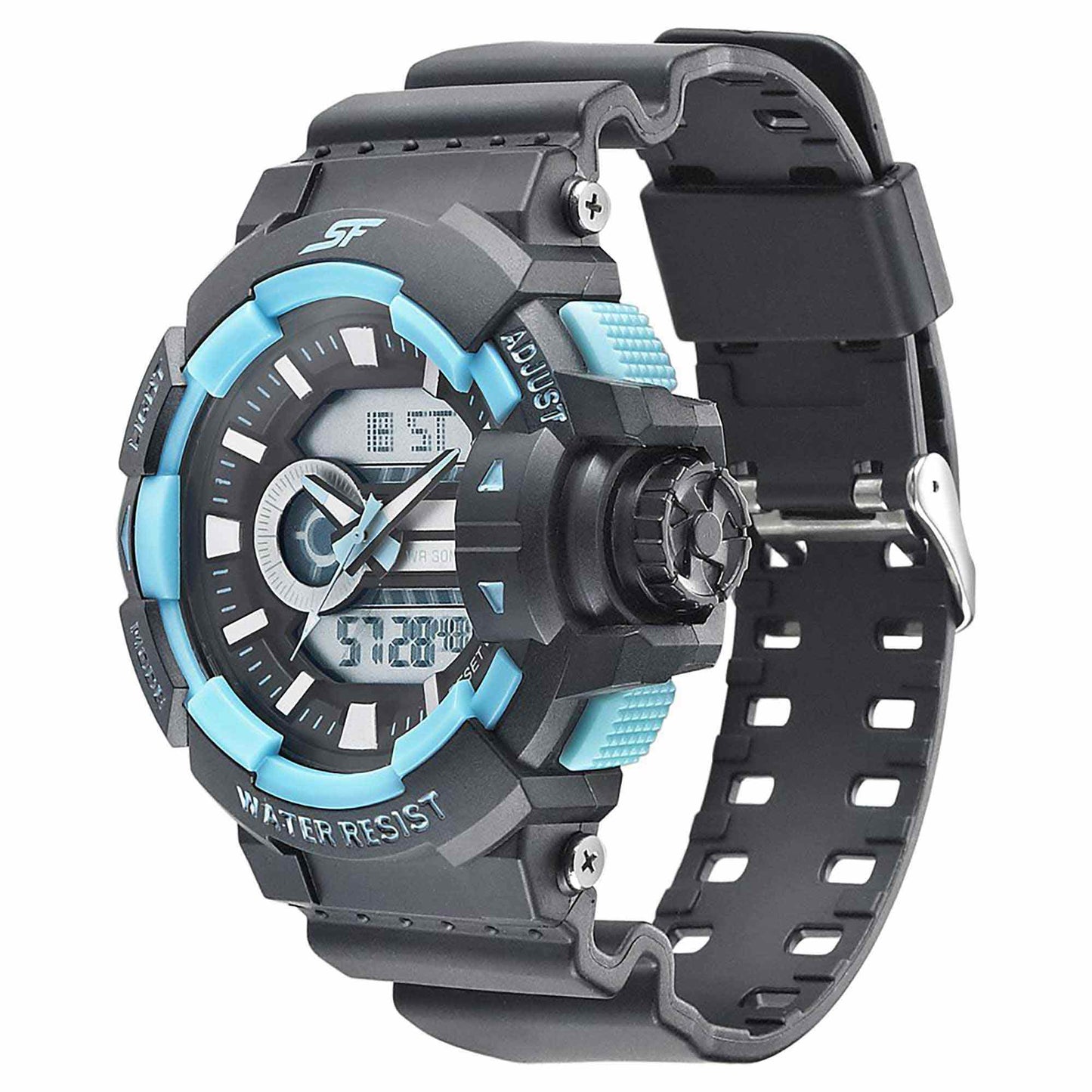 SF Quartz Digital Analog Digital Black Dial PU Strap Watch for Men