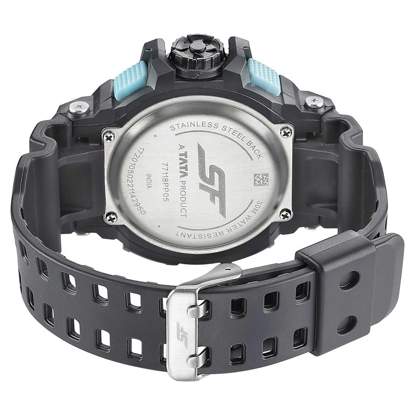 SF Quartz Digital Analog Digital Black Dial PU Strap Watch for Men