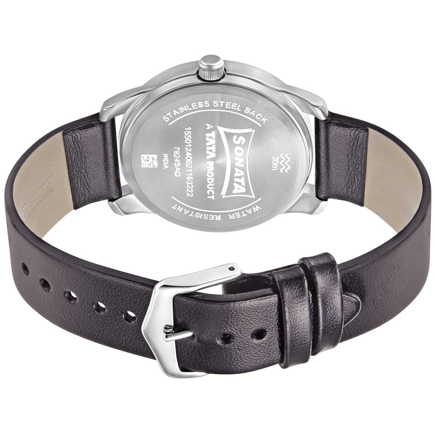 Sonata Quartz Analog with Day and Date Black Dial Leather Strap Watch for Men