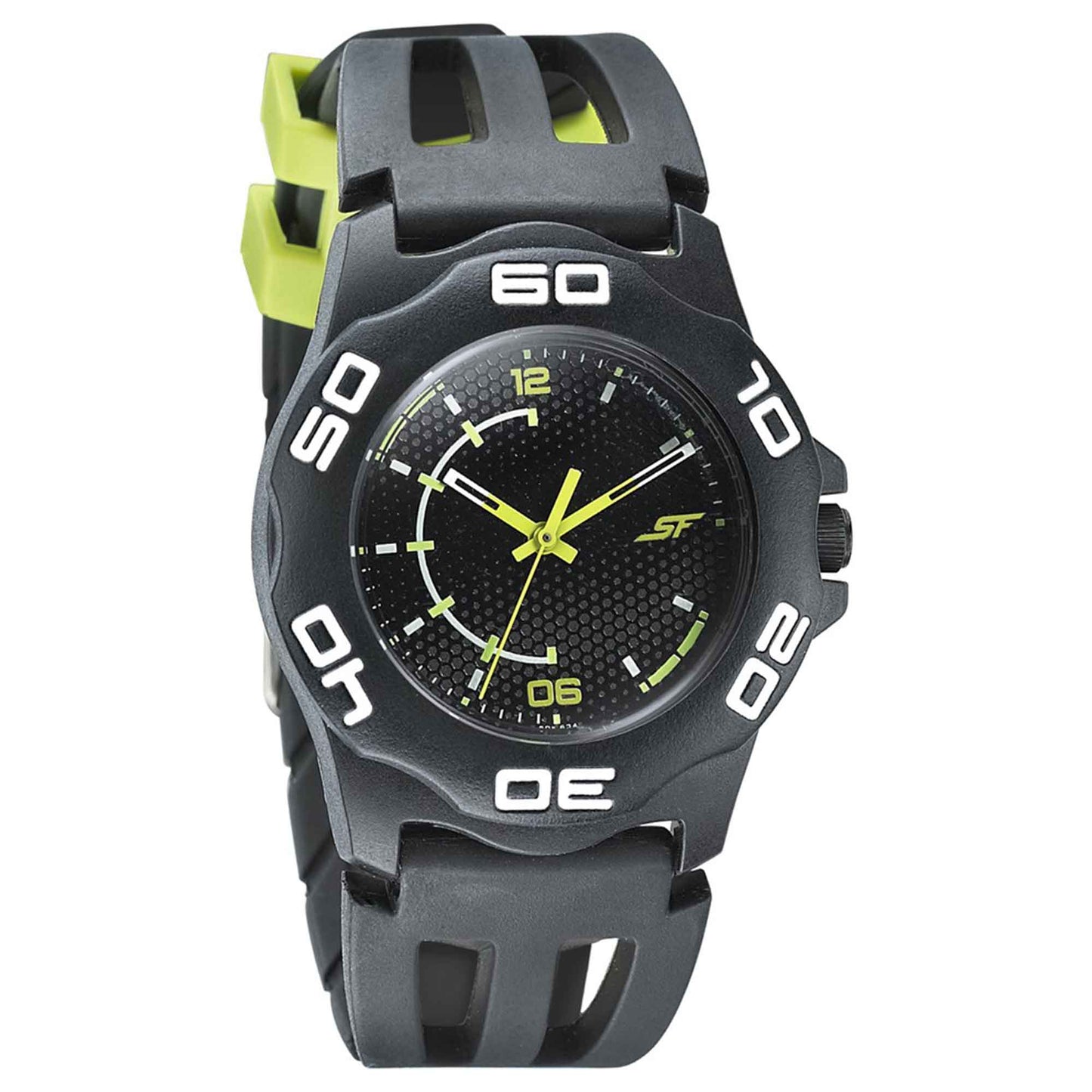 SF Quartz Analog Black Dial PU Strap Watch for Men