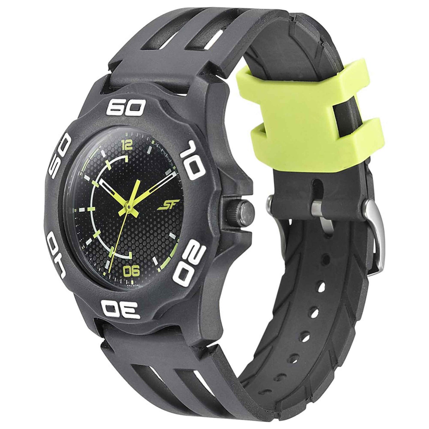 SF Quartz Analog Black Dial PU Strap Watch for Men