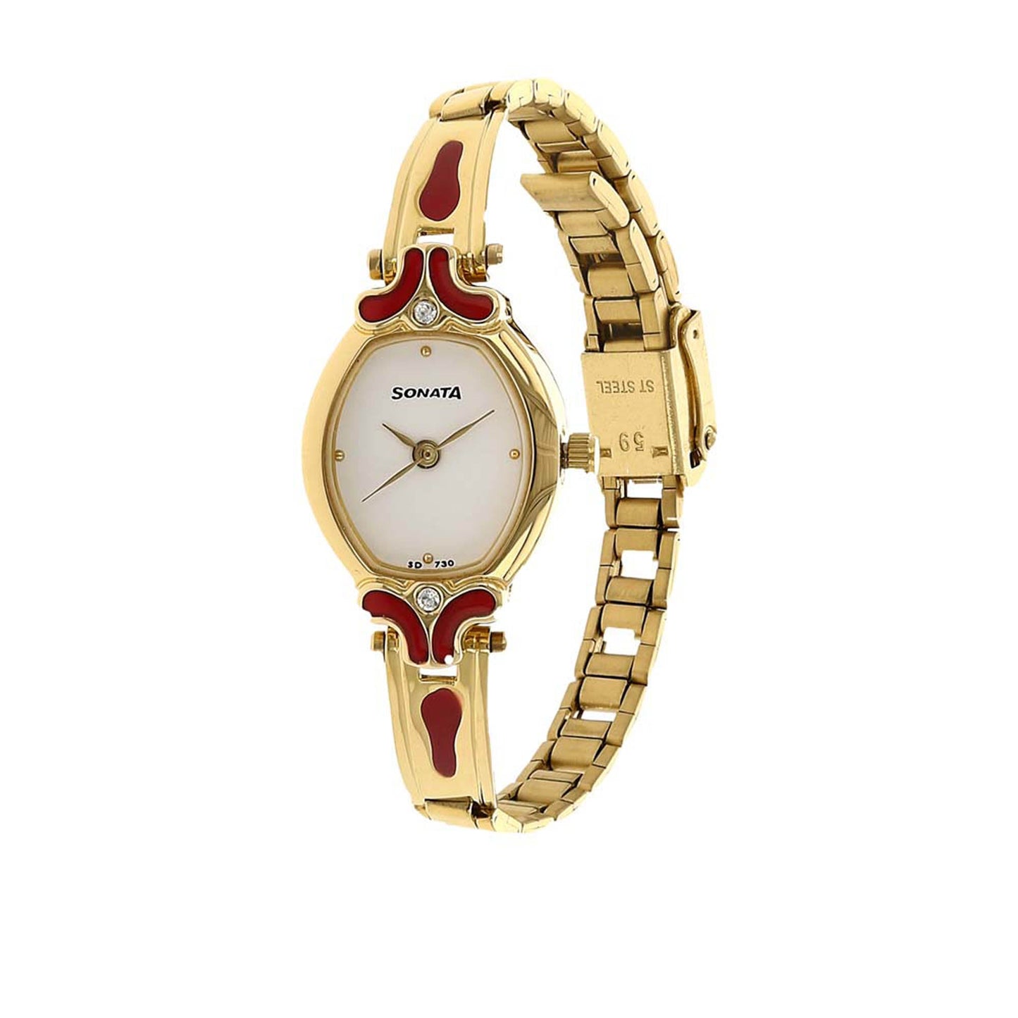 Sonata Quartz Analog White Dial Stainless Steel Strap Watch for Women