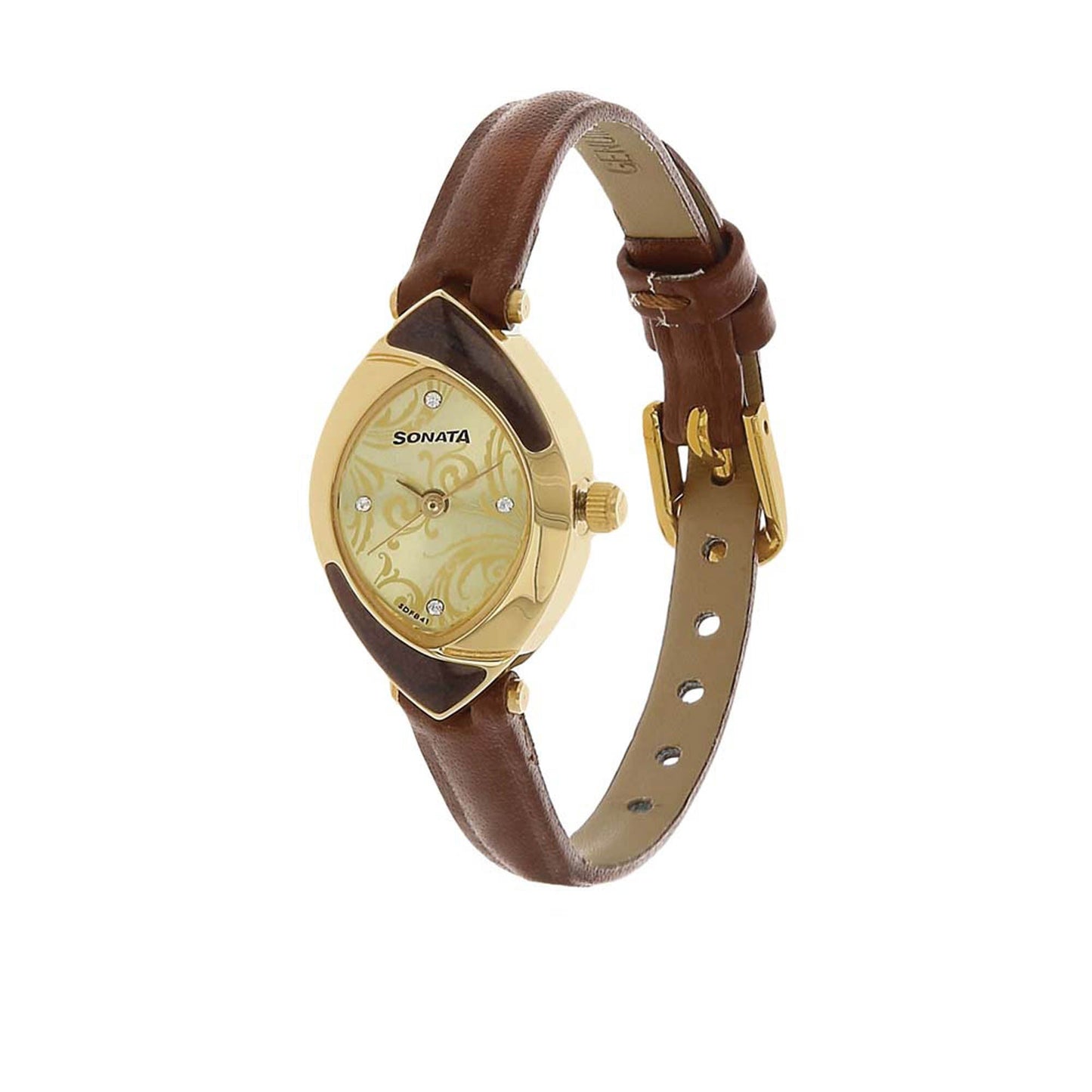 Sonata Quartz Analog Champagne Dial Leather Strap Watch for Women