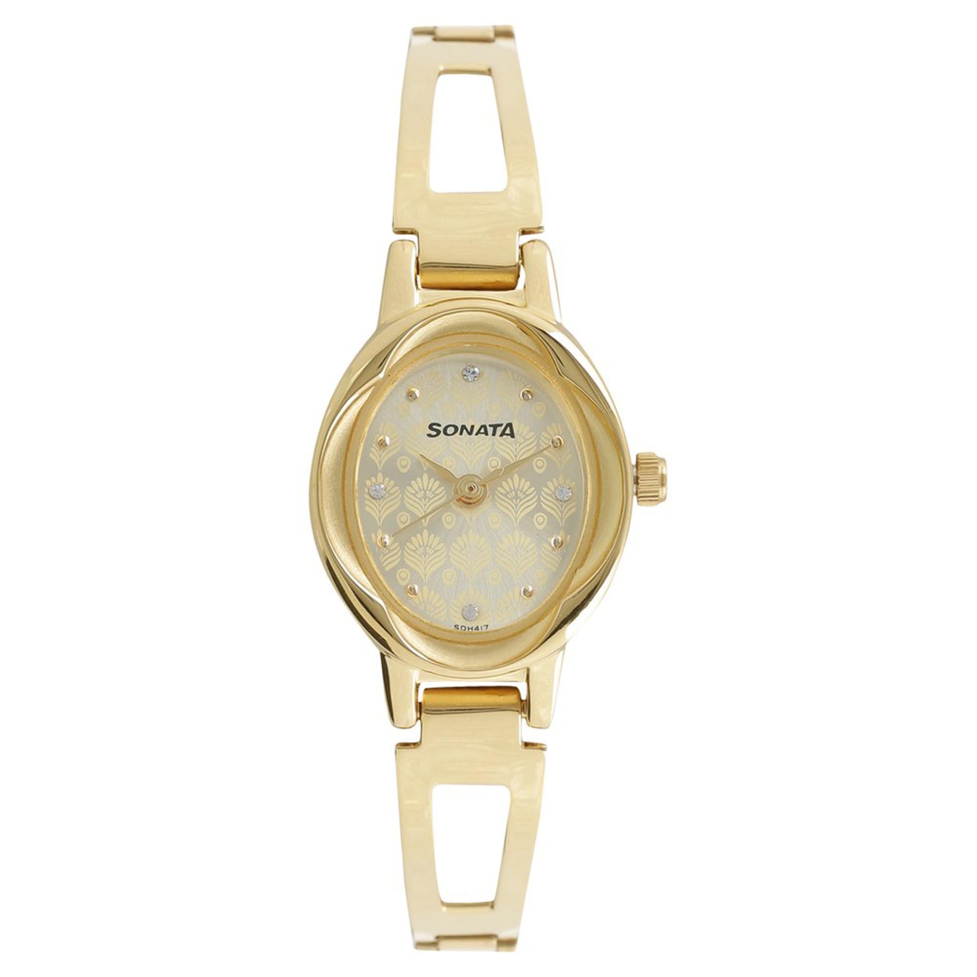 Sonata Pankh Champagne Dial Women Watch With Stainless Steel Strap