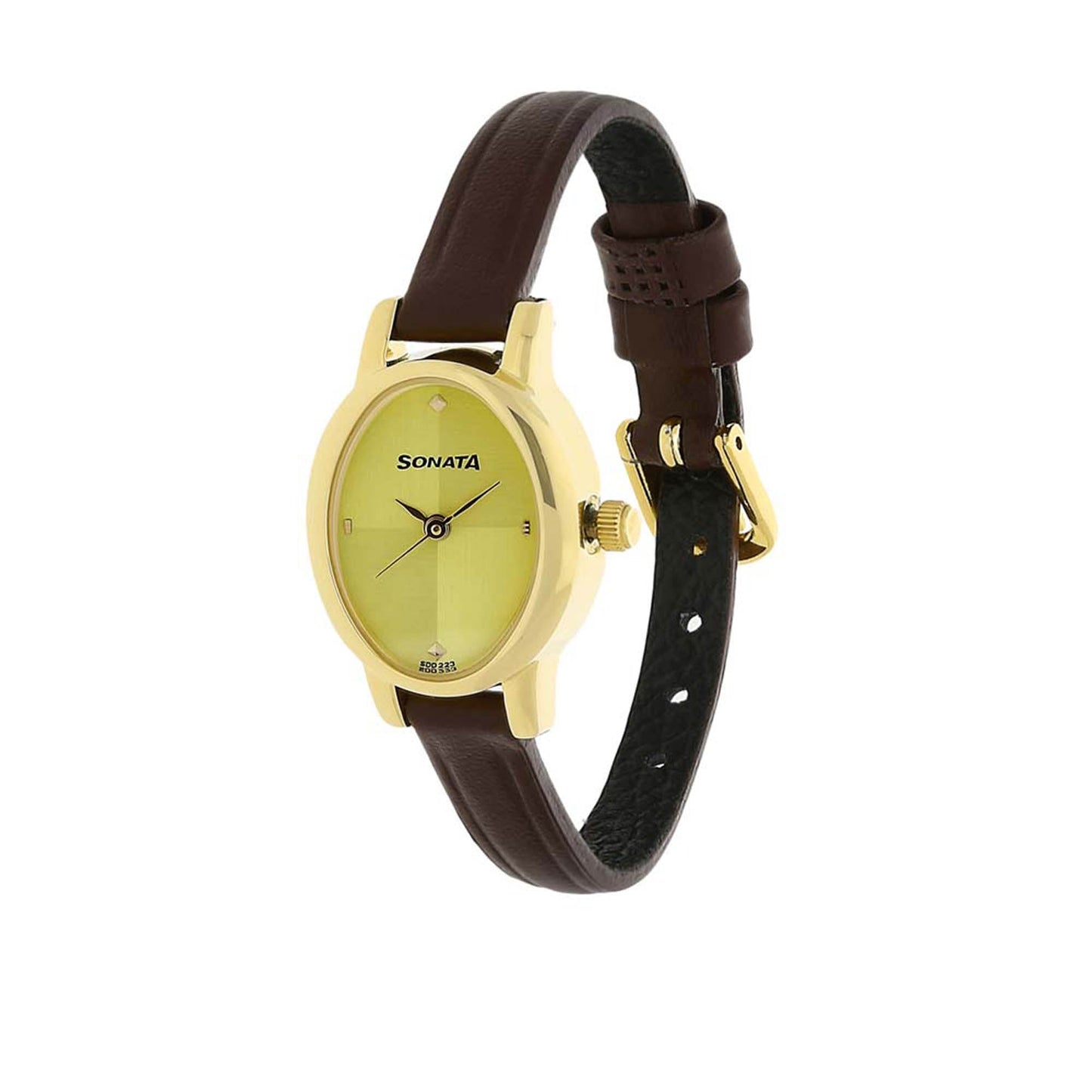 Sonata Quartz Analog Champagne Dial Leather Strap Watch for Women