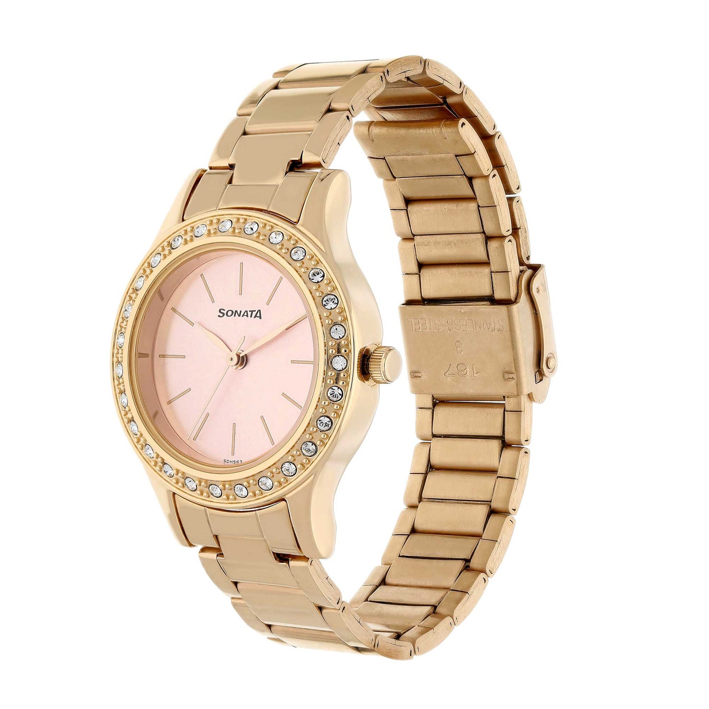 Sonata Blush Pink Dial Women Watch With Stainless Steel Strap