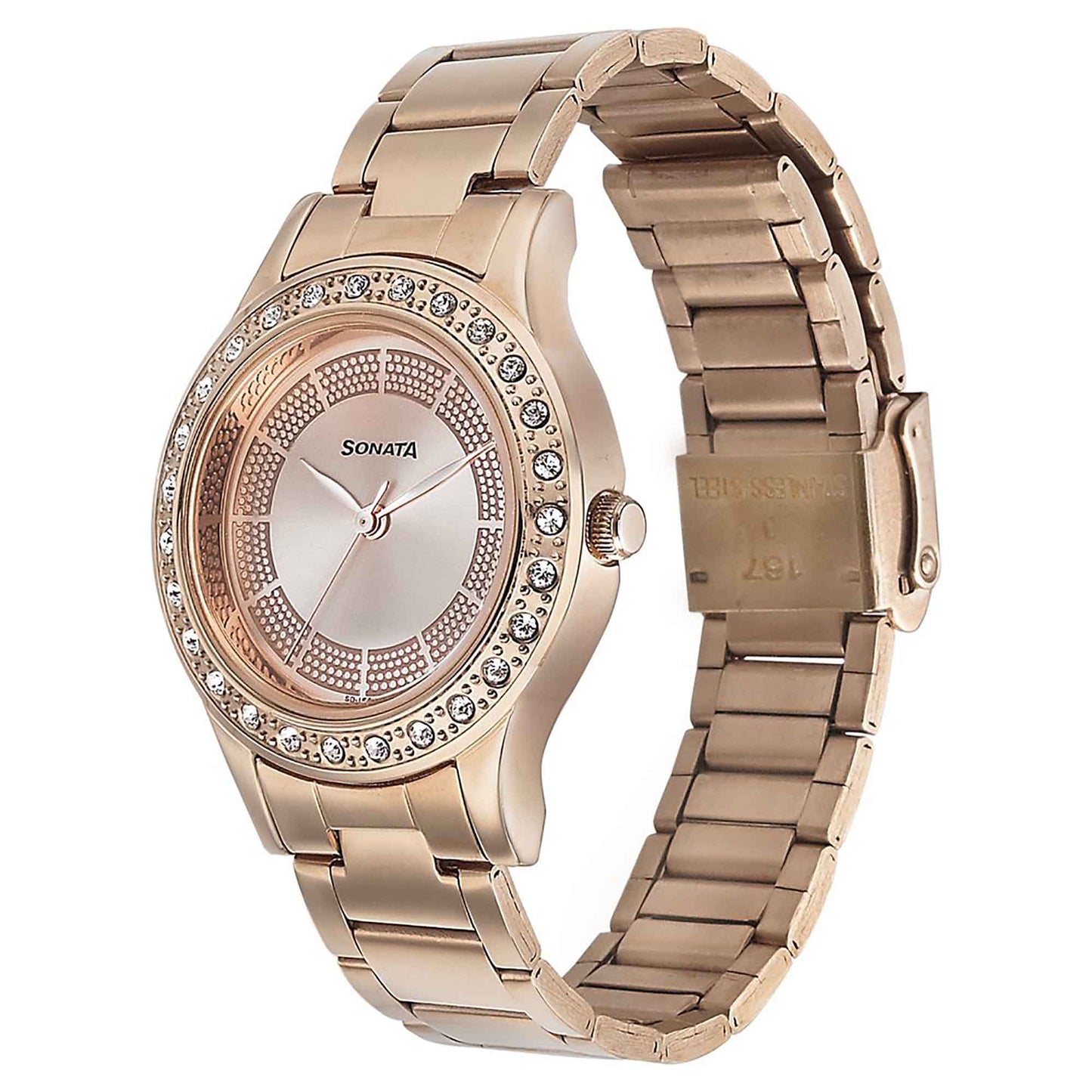 Sonata Blush It Up Rose Gold Dial Women Watch With Stainless Steel Strap