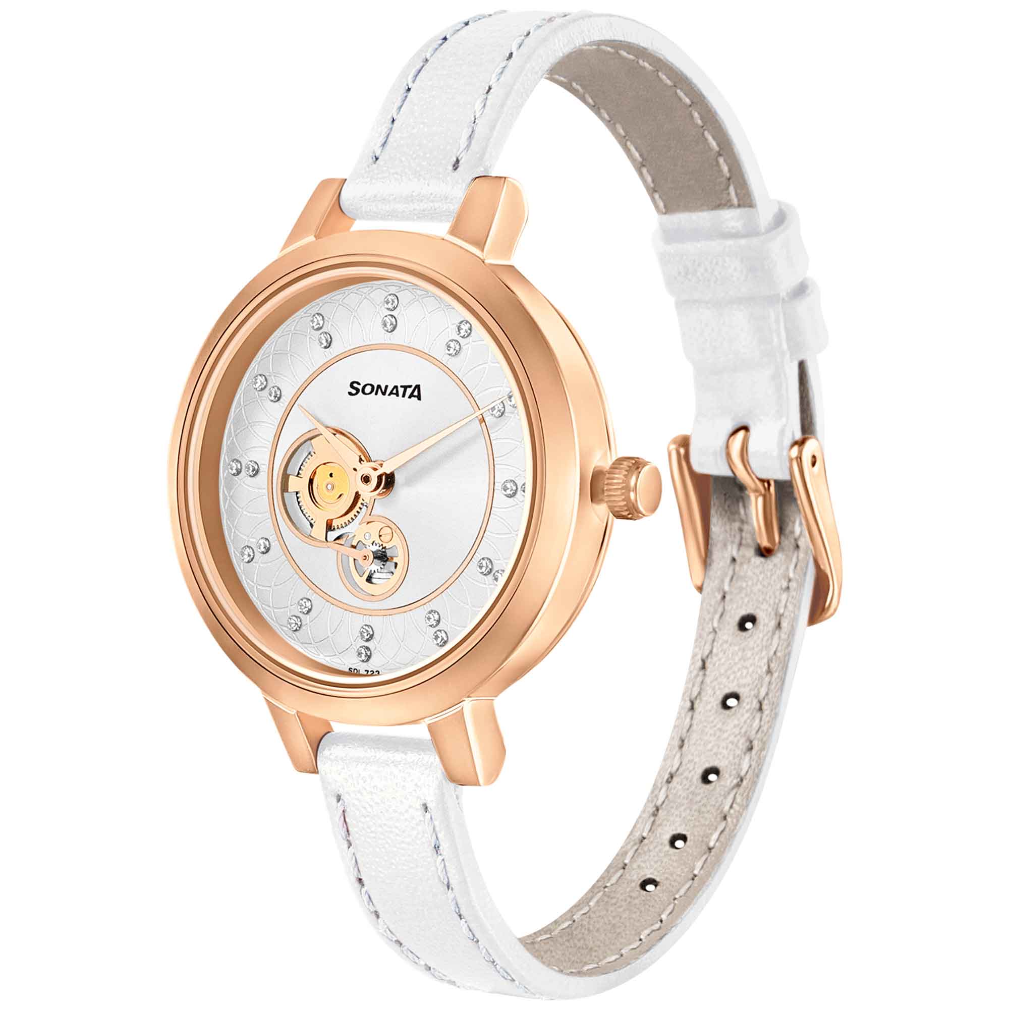 Sonata Unveil Quartz Multifunction Leather Strap Watch for Women