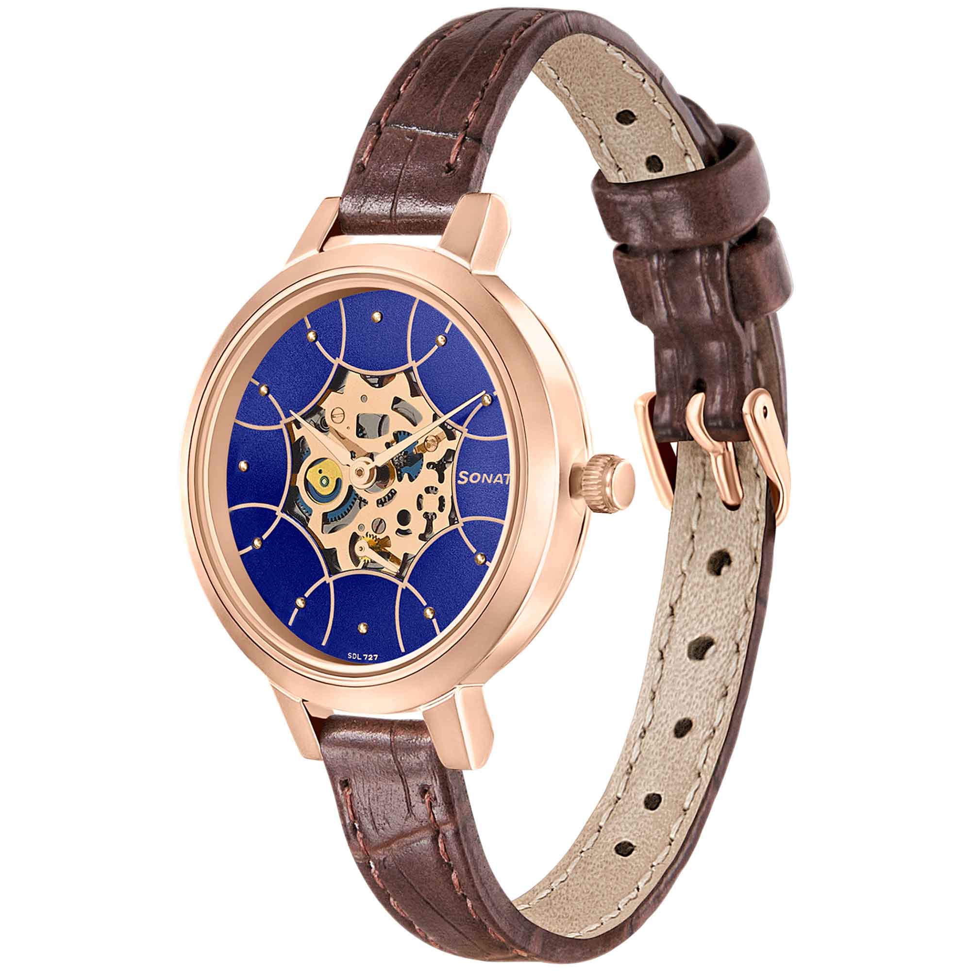 Sonata Unveil Quartz Multifunction Leather Strap Watch for Women