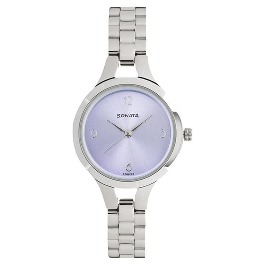 Sonata Steel Daisies Purple Dial Women Watch With Stainless Steel Strap