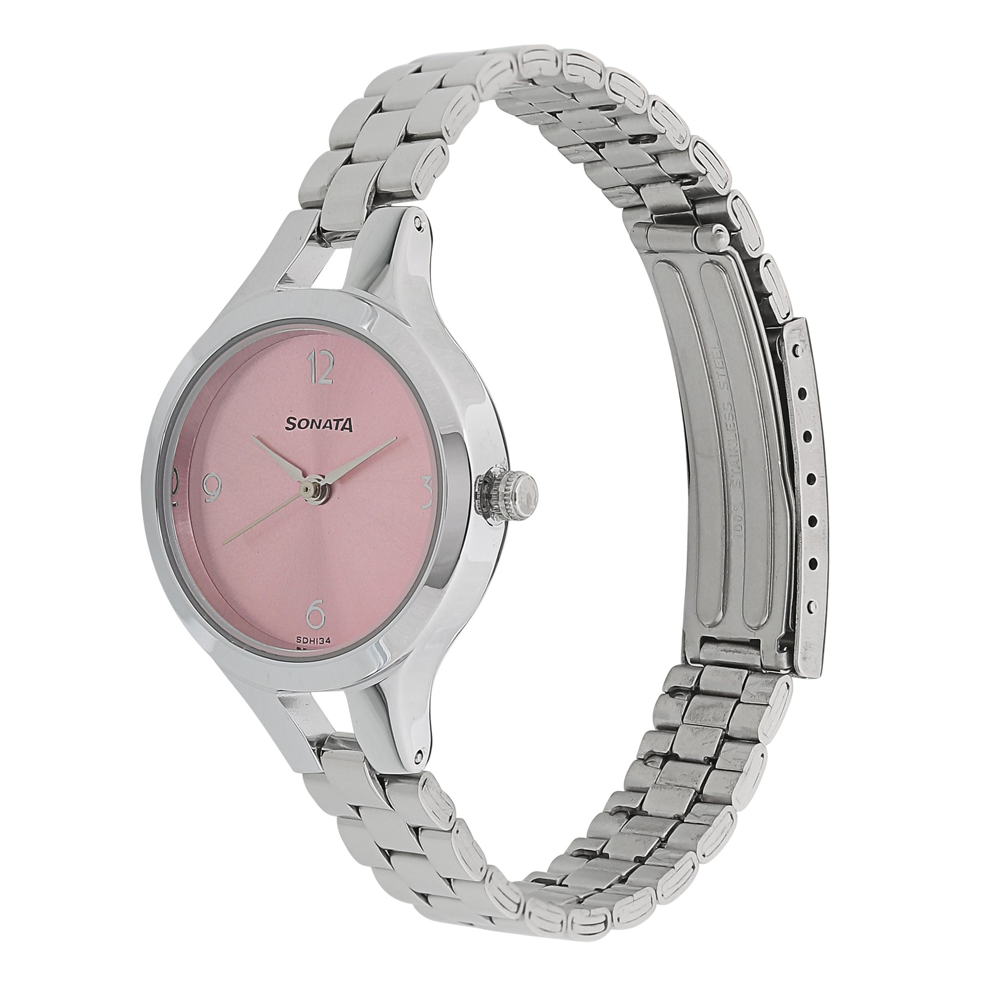 Sonata Steel Daisies Pink Dial Women Watch With Stainless Steel Strap