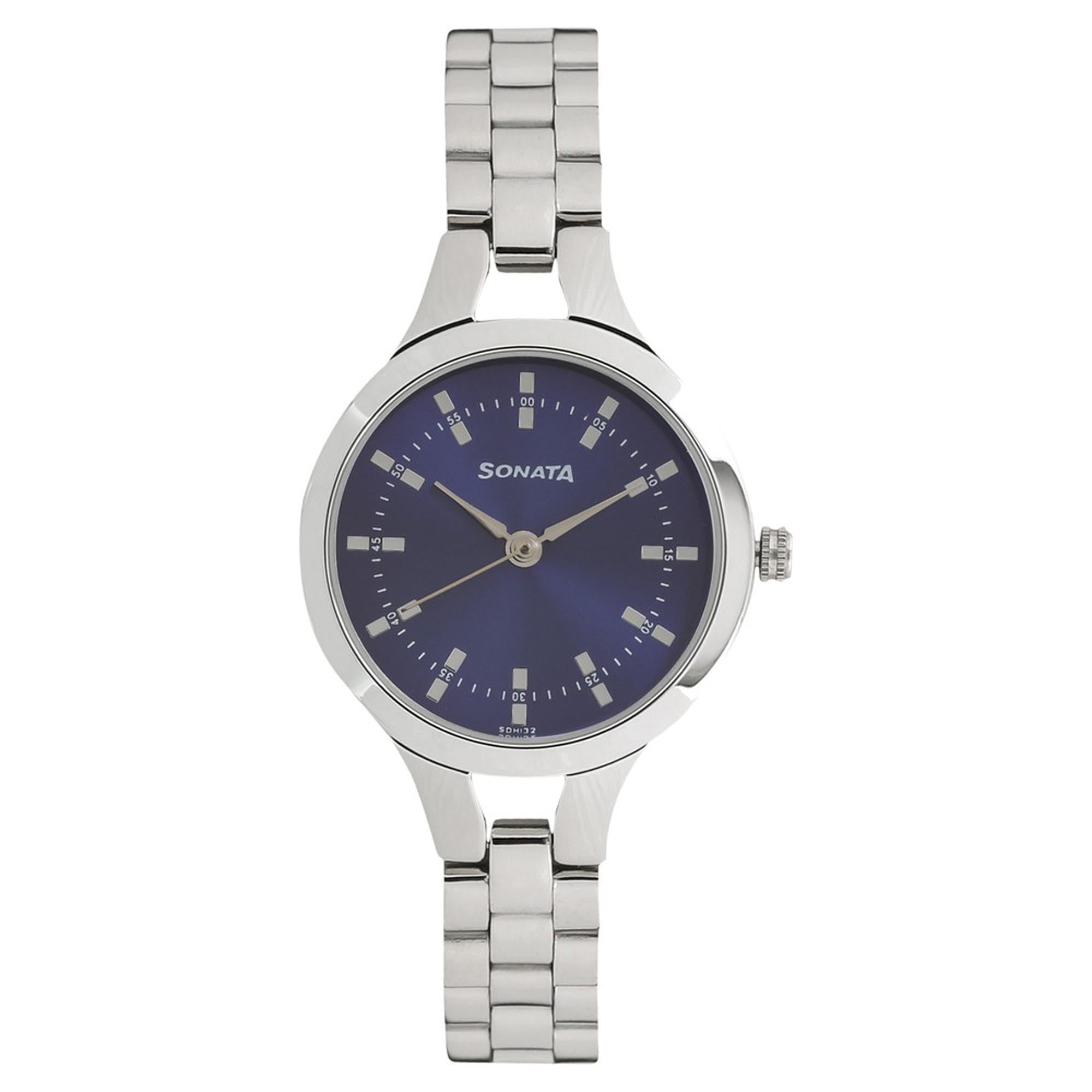 Sonata Steel Daisies Blue Dial Women Watch With Stainless Steel Strap