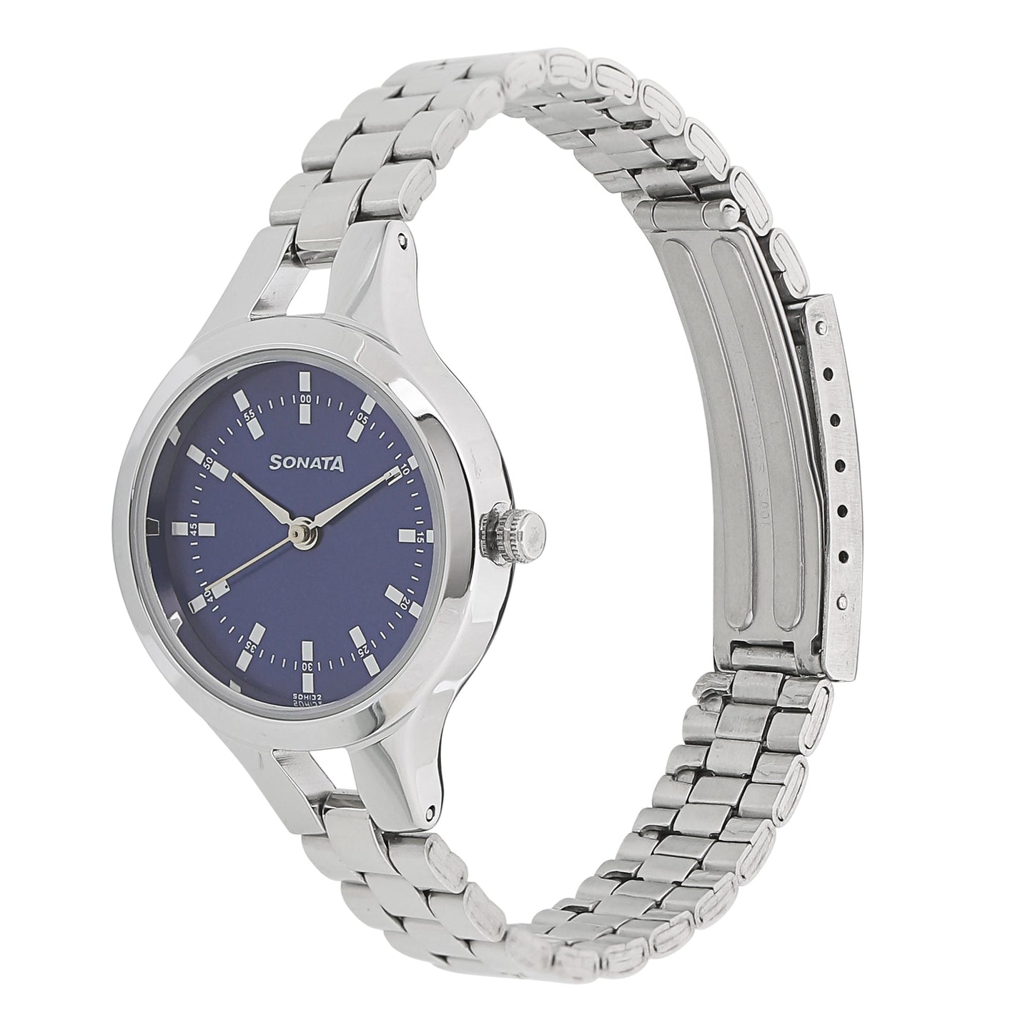 Sonata Steel Daisies Blue Dial Women Watch With Stainless Steel Strap