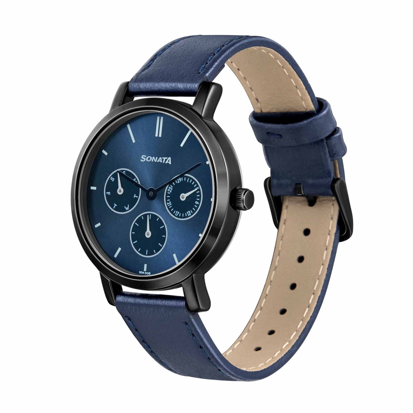 Sonata Multifunctions Blue Dial Women Watch With Leather Strap