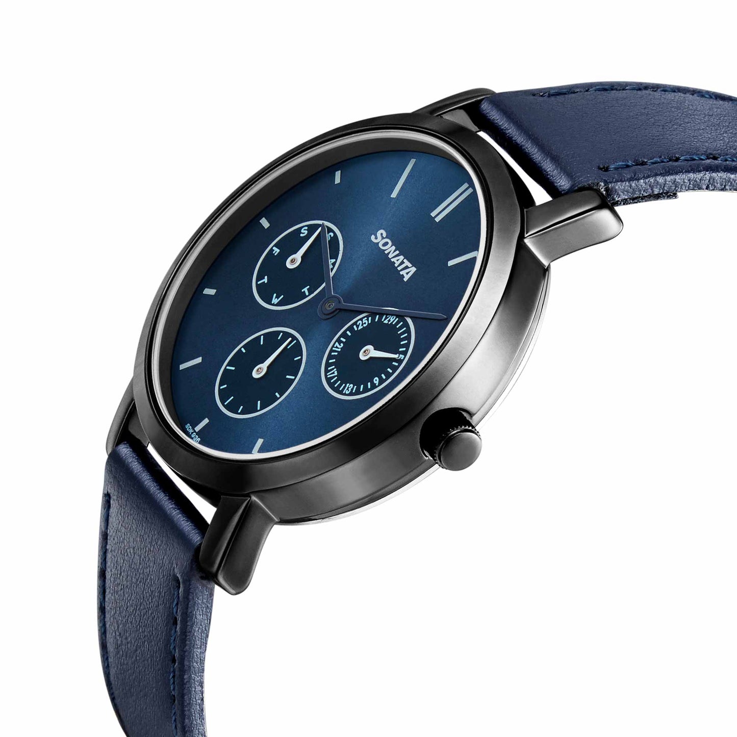 Sonata Multifunctions Blue Dial Women Watch With Leather Strap