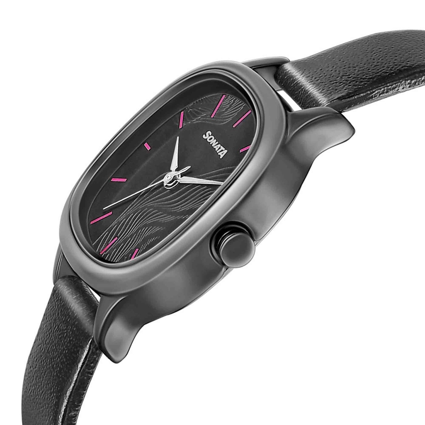 Sonata Linnea Black Dial Women Watch With Leather Strap