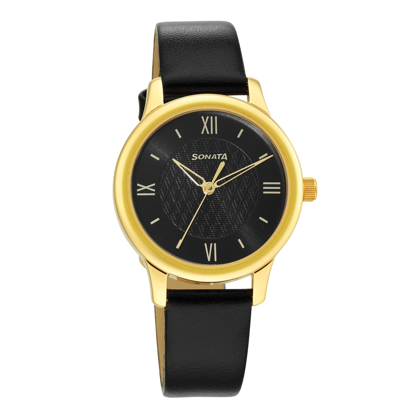 Classic Gold Black Dial Leather Strap Watch for Women