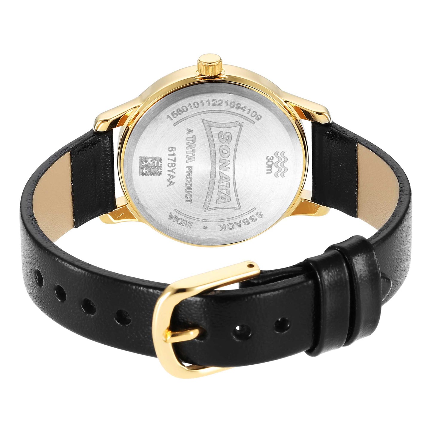 Classic Gold Black Dial Leather Strap Watch for Women